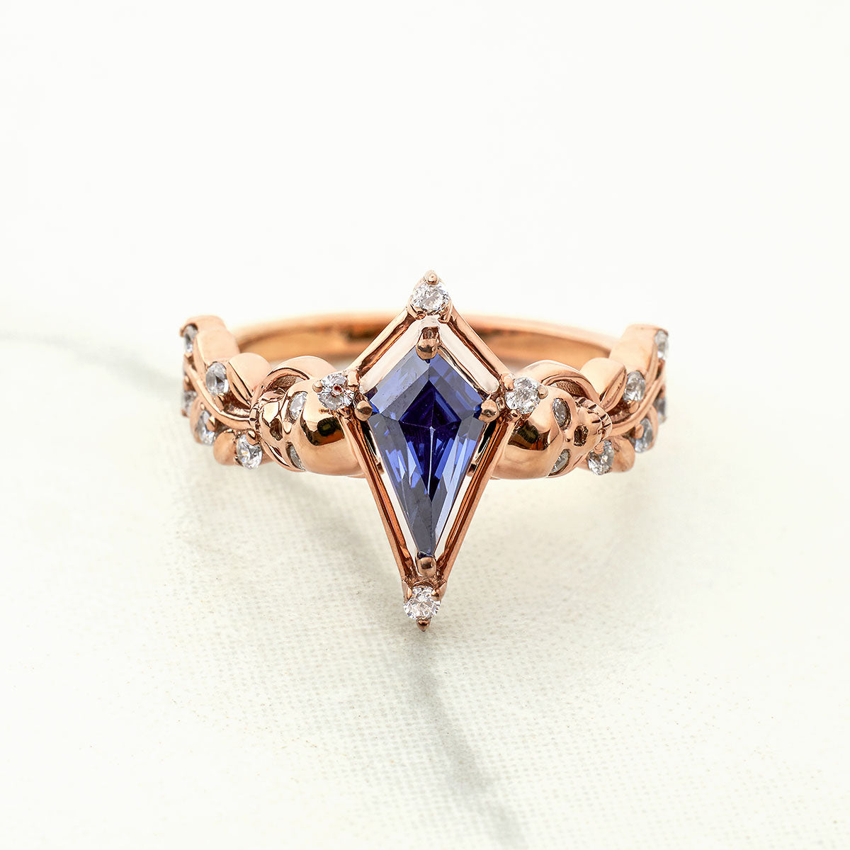 Floral Skull Engagement Rings Blue Titanic Gemstone Kite cut Ring