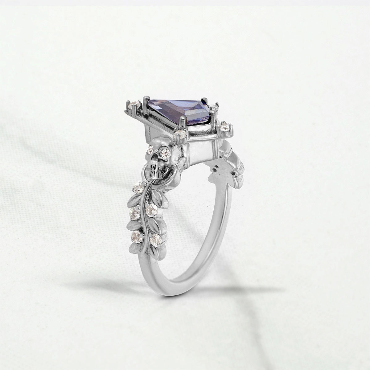 Floral Skull Engagement Rings Blue Titanic Gemstone Kite cut Ring