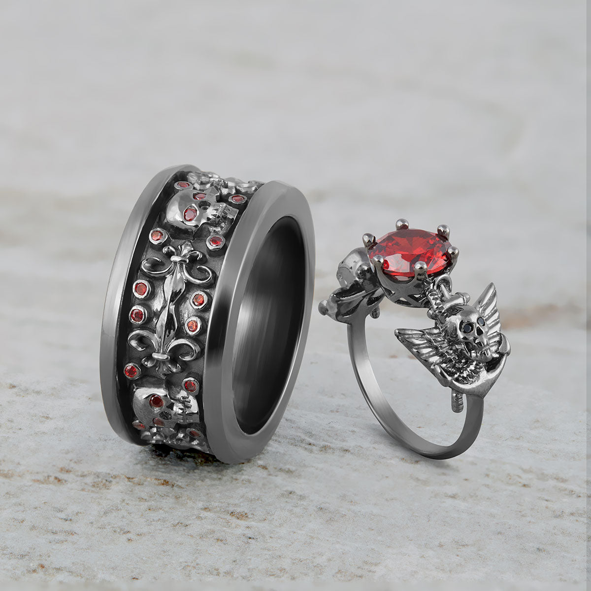 Gothic Wedding Ring Set Couple