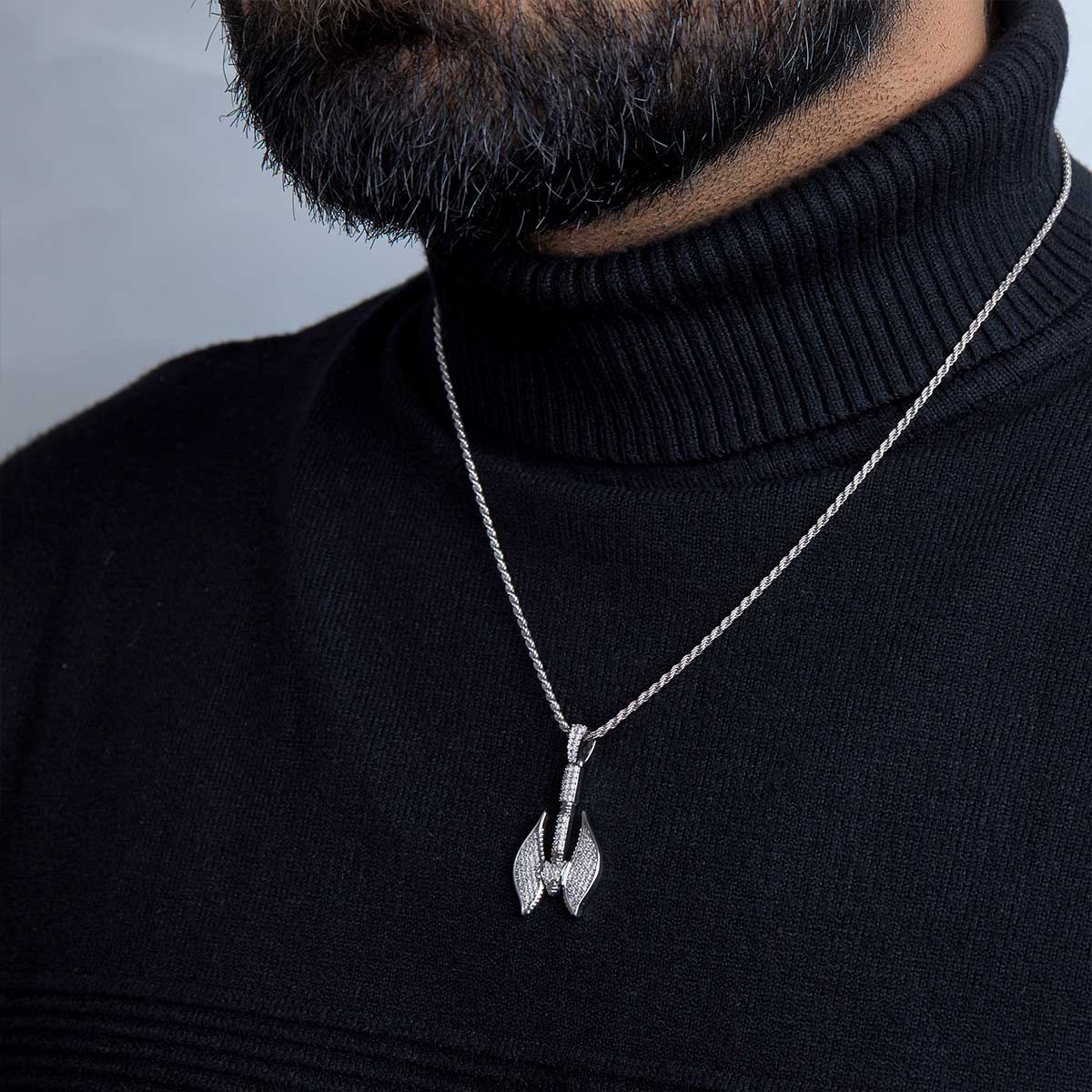 Double Axe Viking Necklace Sterling Silver Iced Out Axe Pendant Diamond