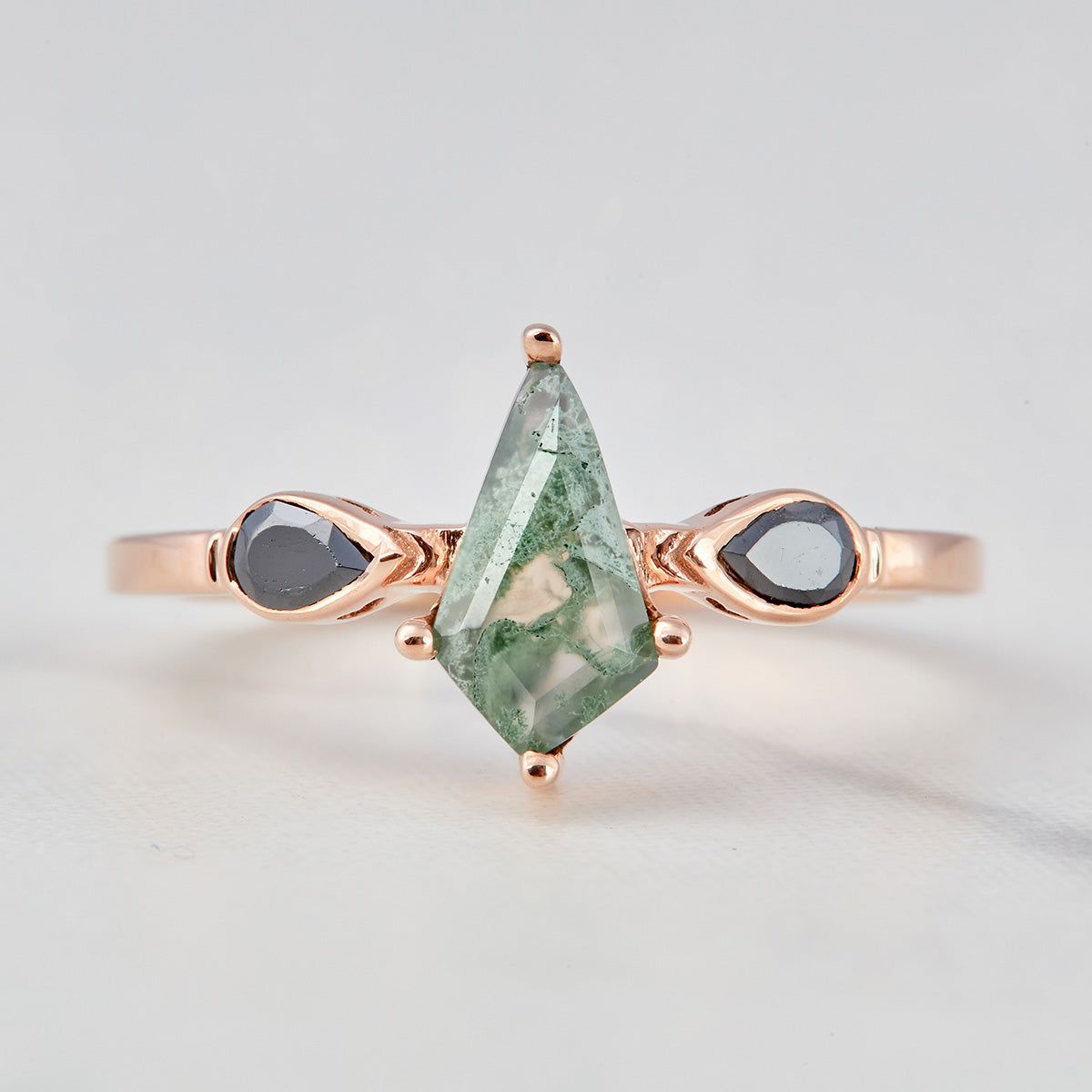 Kite Moss Agate Wedding Ring Set Rose Gold Engagement Rings