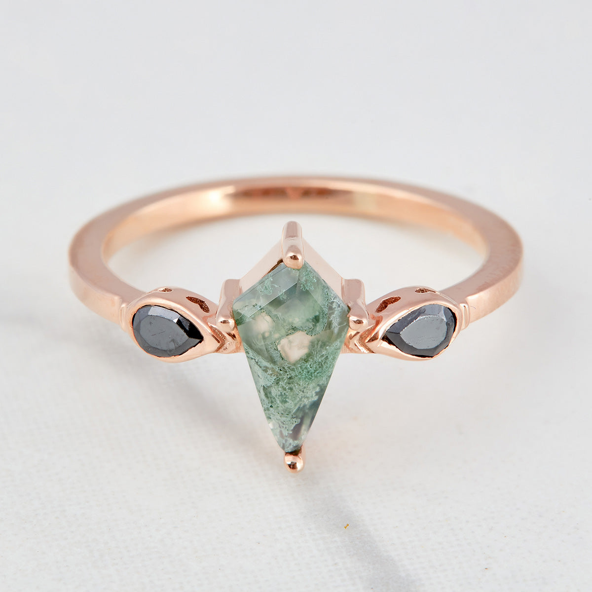 Kite Moss Agate Wedding Ring Set Rose Gold Engagement Rings