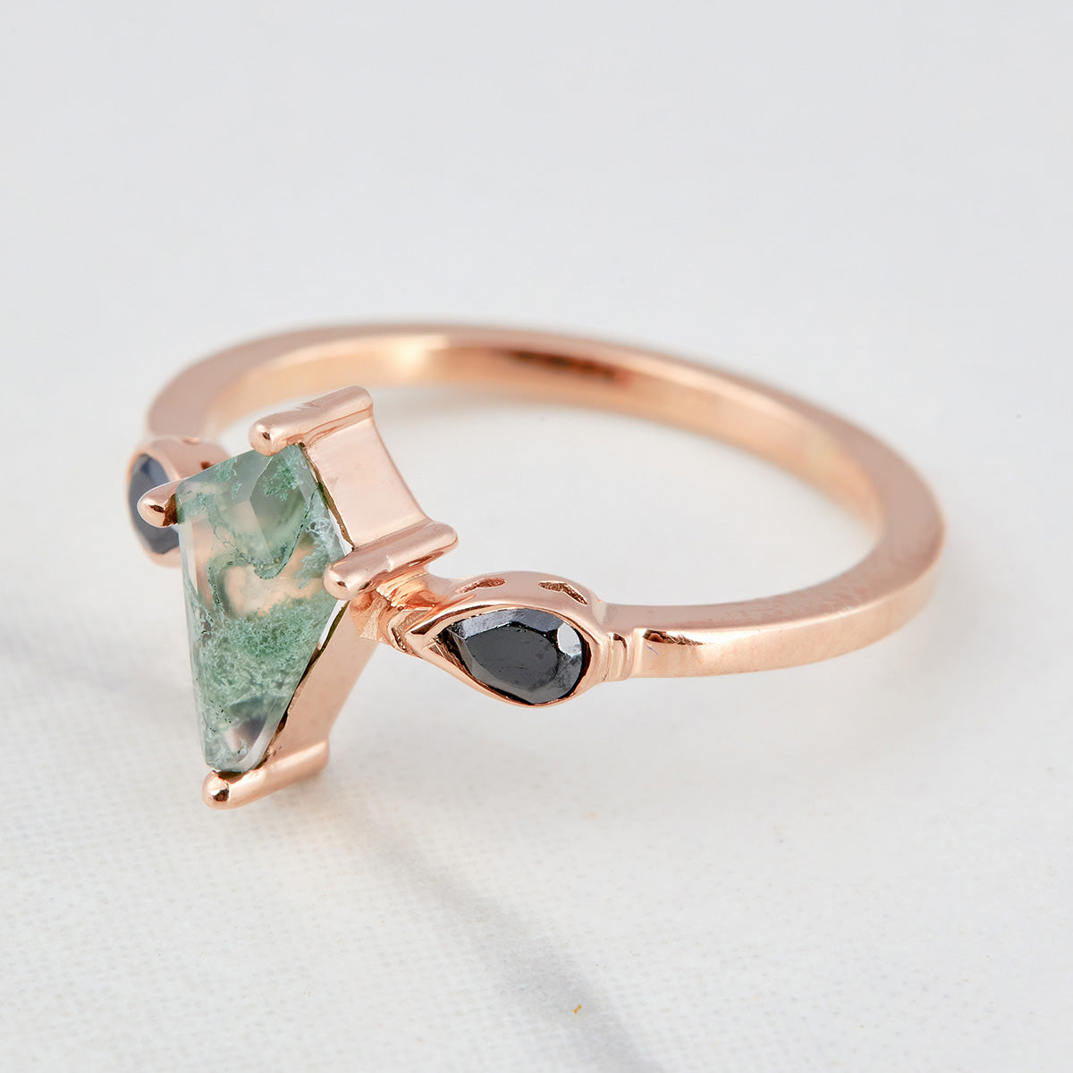 Kite Moss Agate Wedding Ring Set Rose Gold Engagement Rings