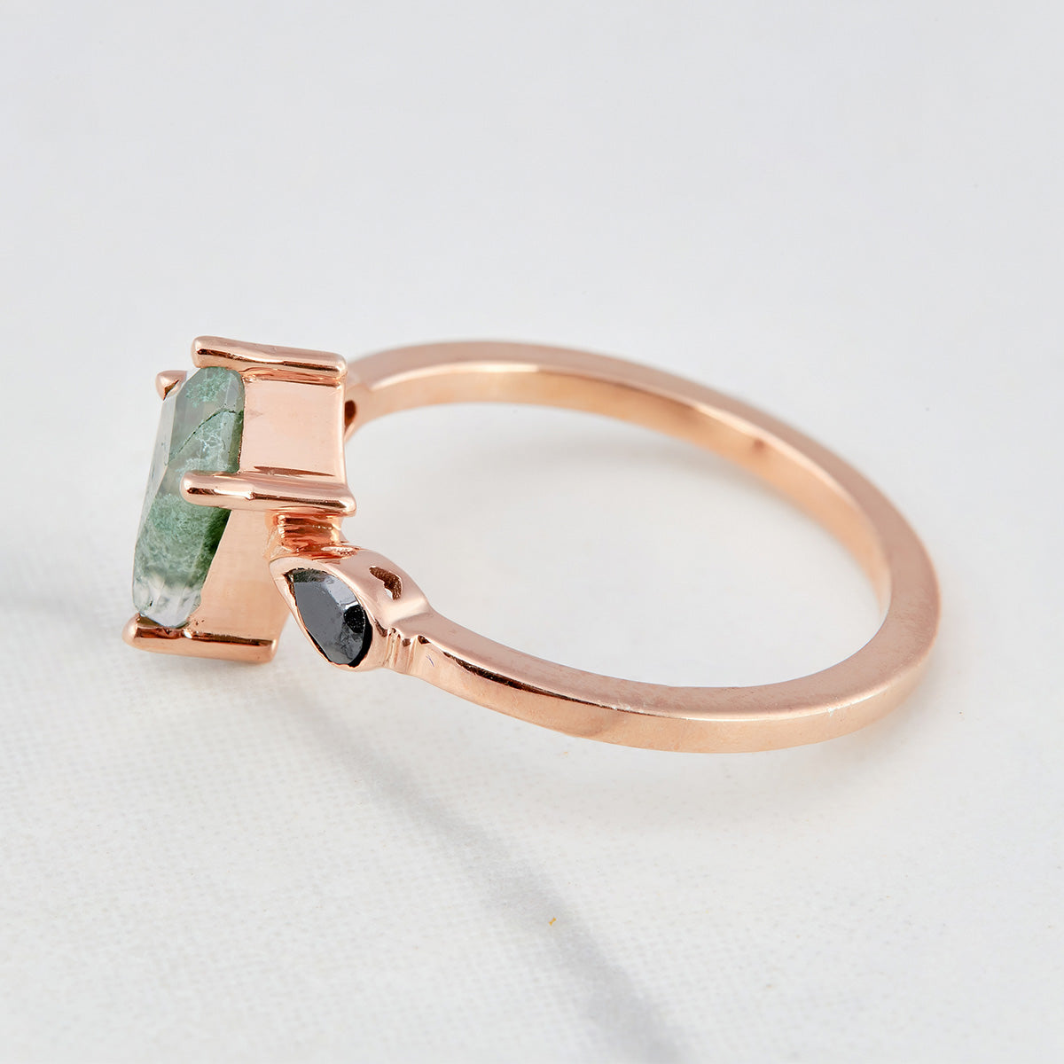 Kite Moss Agate Wedding Ring Set Rose Gold Engagement Rings