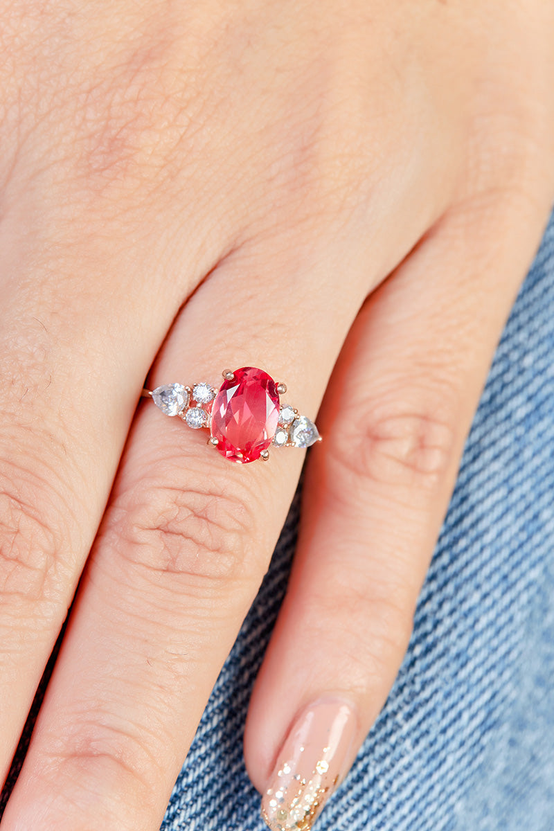 Doublet Stone Engagement Ring Set Oval Cut Bridal Wedding Set