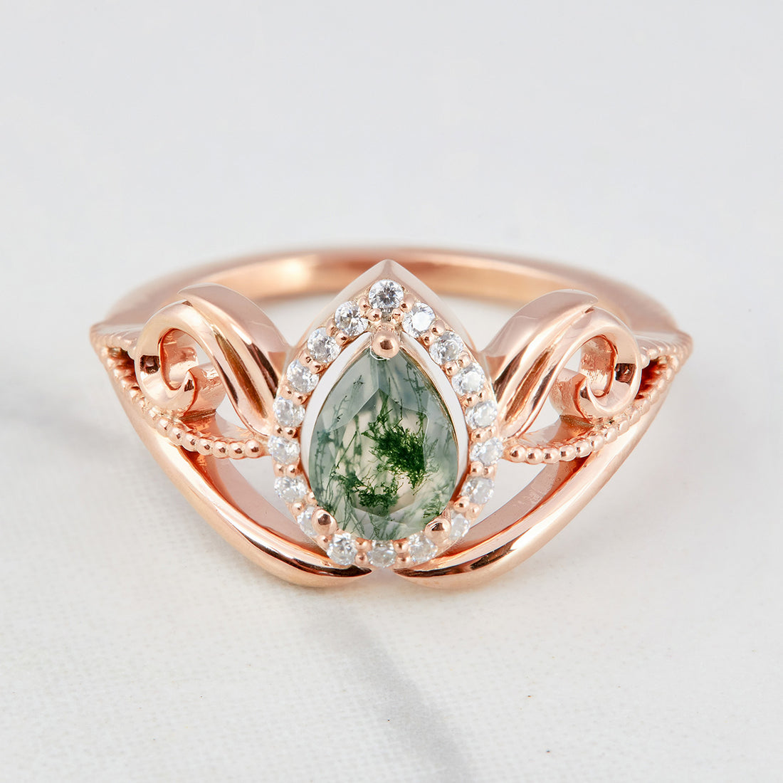0.65CT Moss Agate Engagement Ring