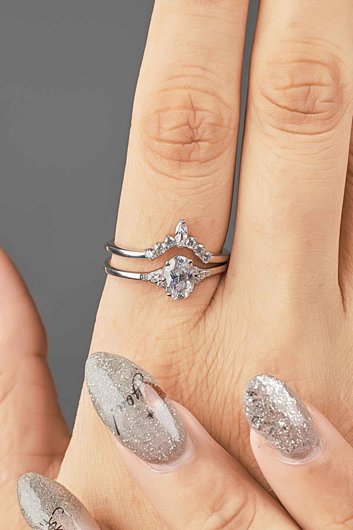 Enhancer Curved Wedding Band AAA CZ Diamond Engagement Ring 14k Rose Gold