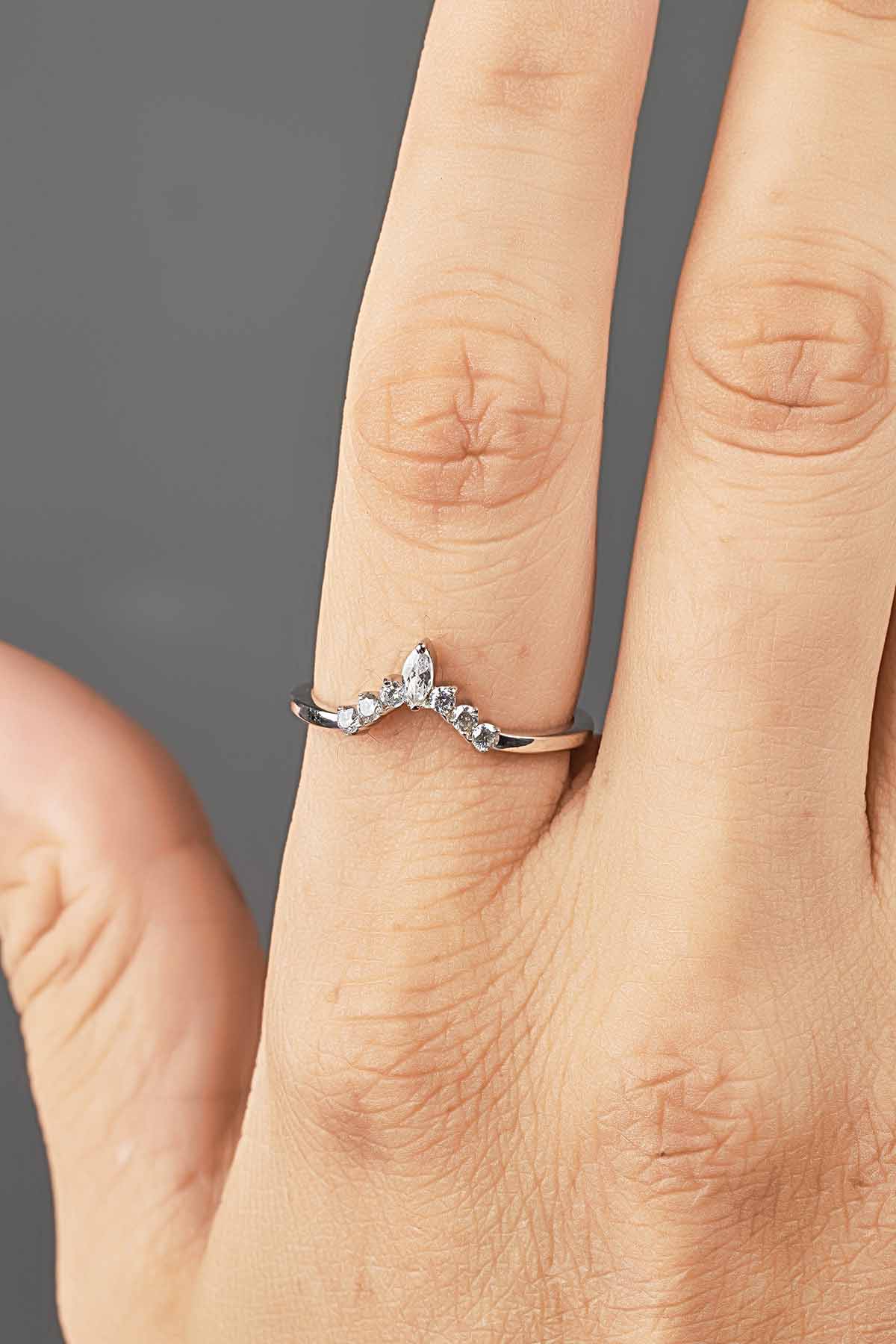 Enhancer Curved Wedding Band AAA CZ Diamond Engagement Ring 14k Rose Gold