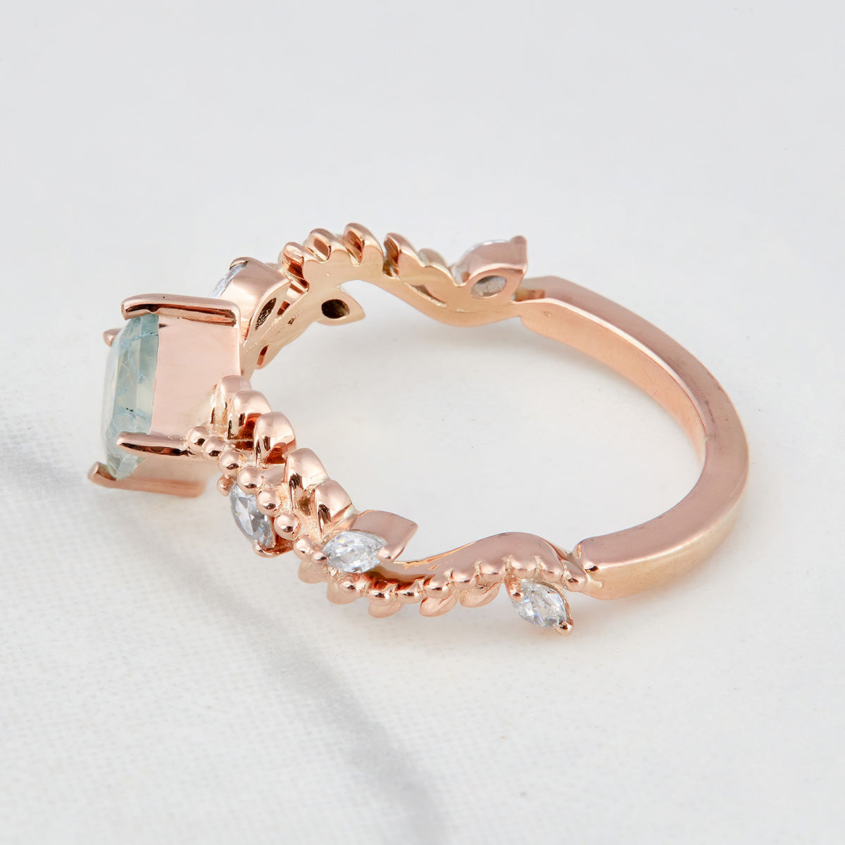 Moss Agate Leaf Vine Ring