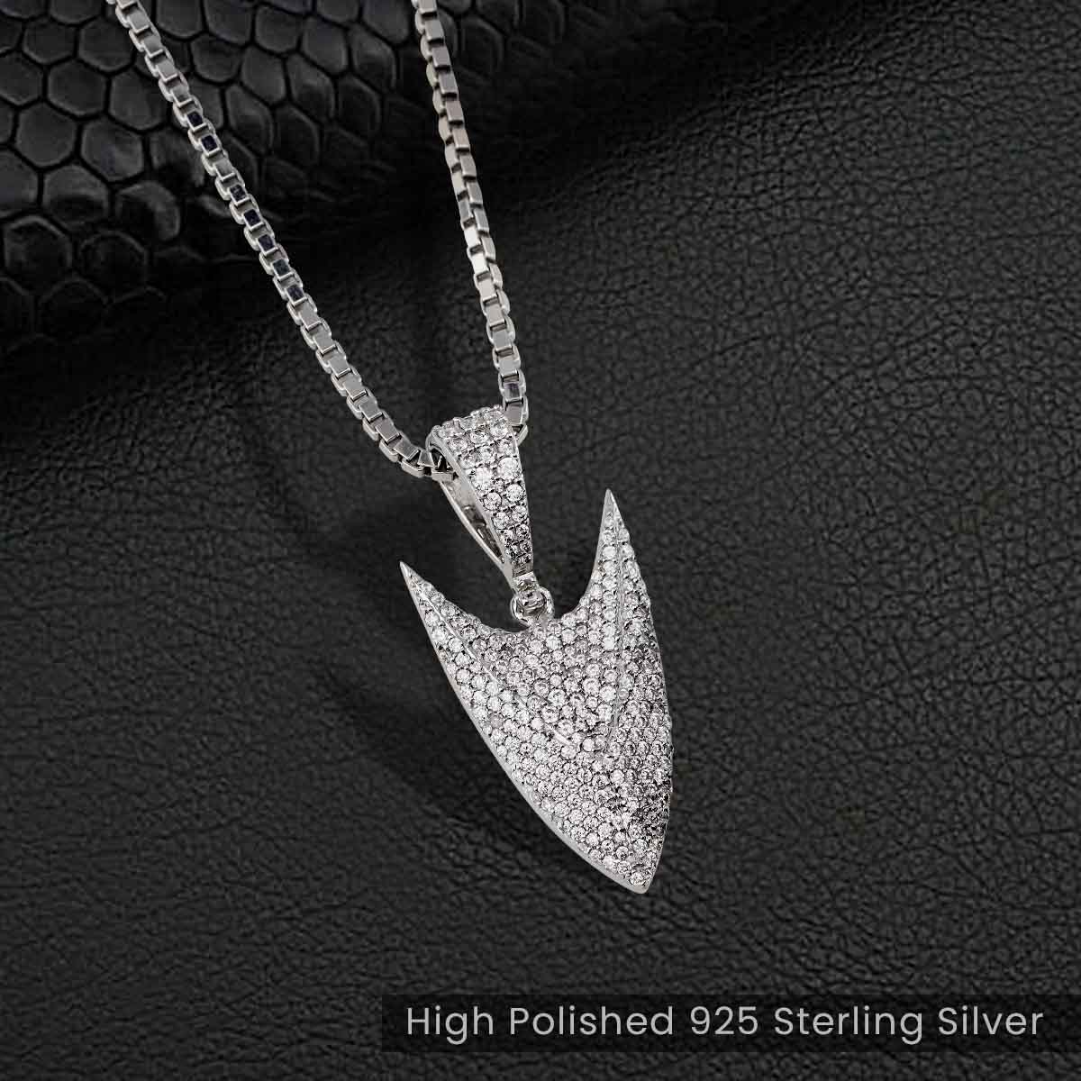 Norse Viking Odin's Spearhead Pendant Necklace CZ Diamond Iced Out Jewelry Sterling Silver