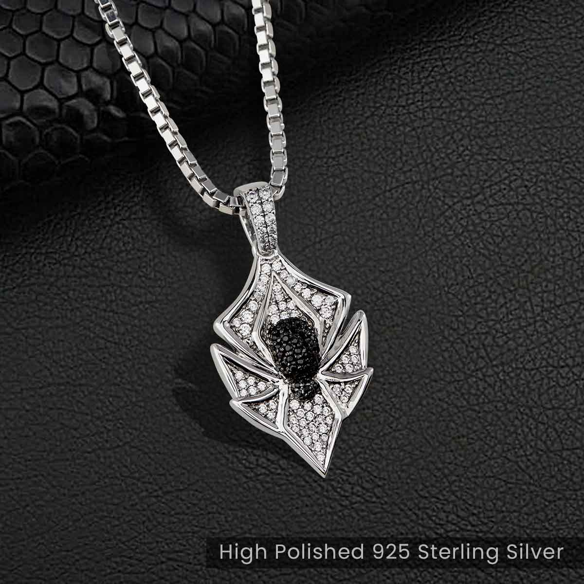 Spider Pendant Necklace Two Tone Sterling Silver Gothic Jewelry 