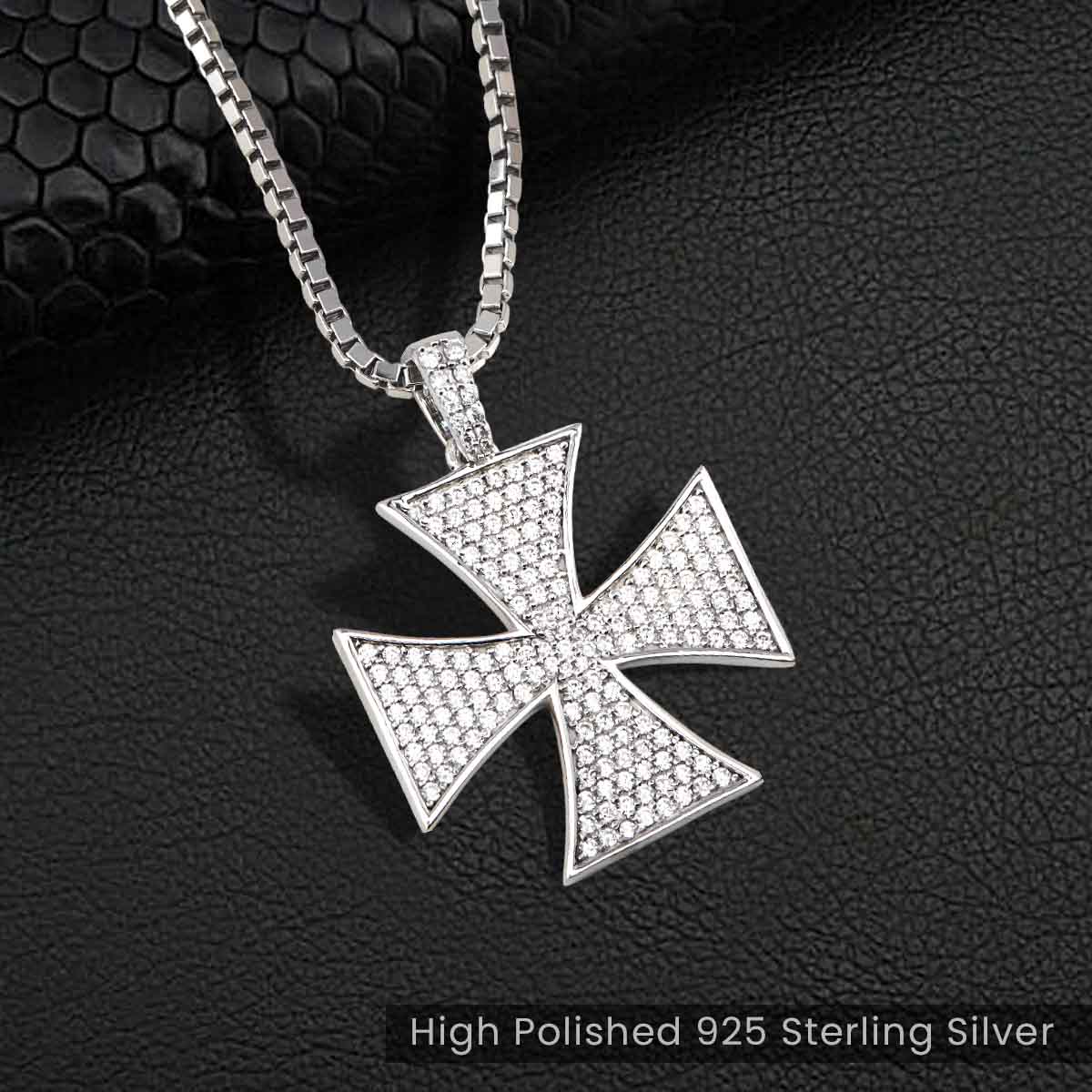 Diamond Iced Out Iron Cross Pendant Necklace Hip Hop Jewelry for Men Women Sterling Silver
