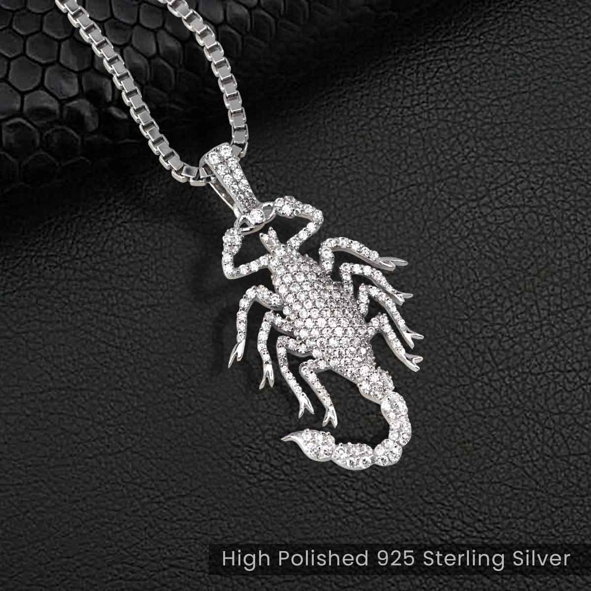 CZ Diamond Scorpion Necklace Iced Out Scorpion Pendant Sterling Silver Hip Hop Jewelry