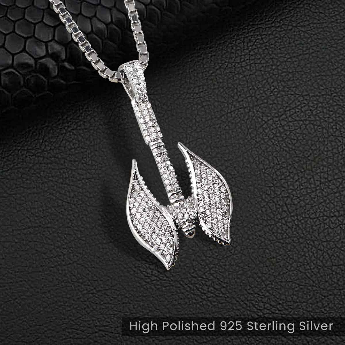 Double Axe Viking Necklace Sterling Silver Iced Out Axe Pendant Diamond