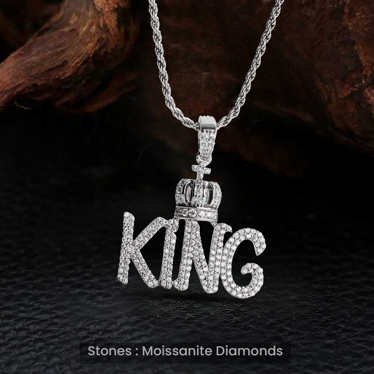 Moissanite Iced Out KING Necklace with Crown Hip Hop Jewelry