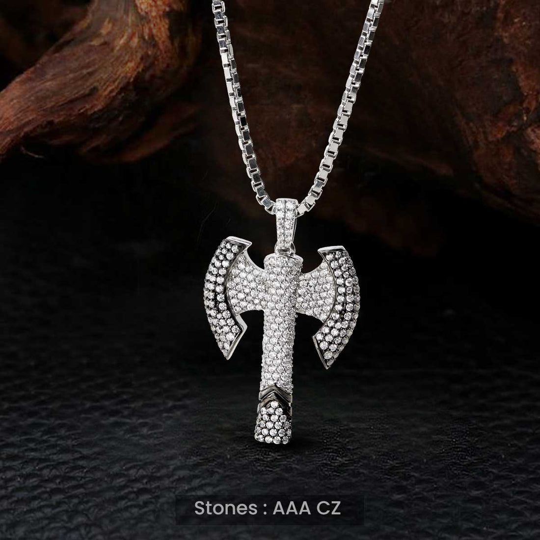 Iced Out Norse Viking Axe Pendant Necklace Hip Hop Jewelry 925 Sterling Silver Silver