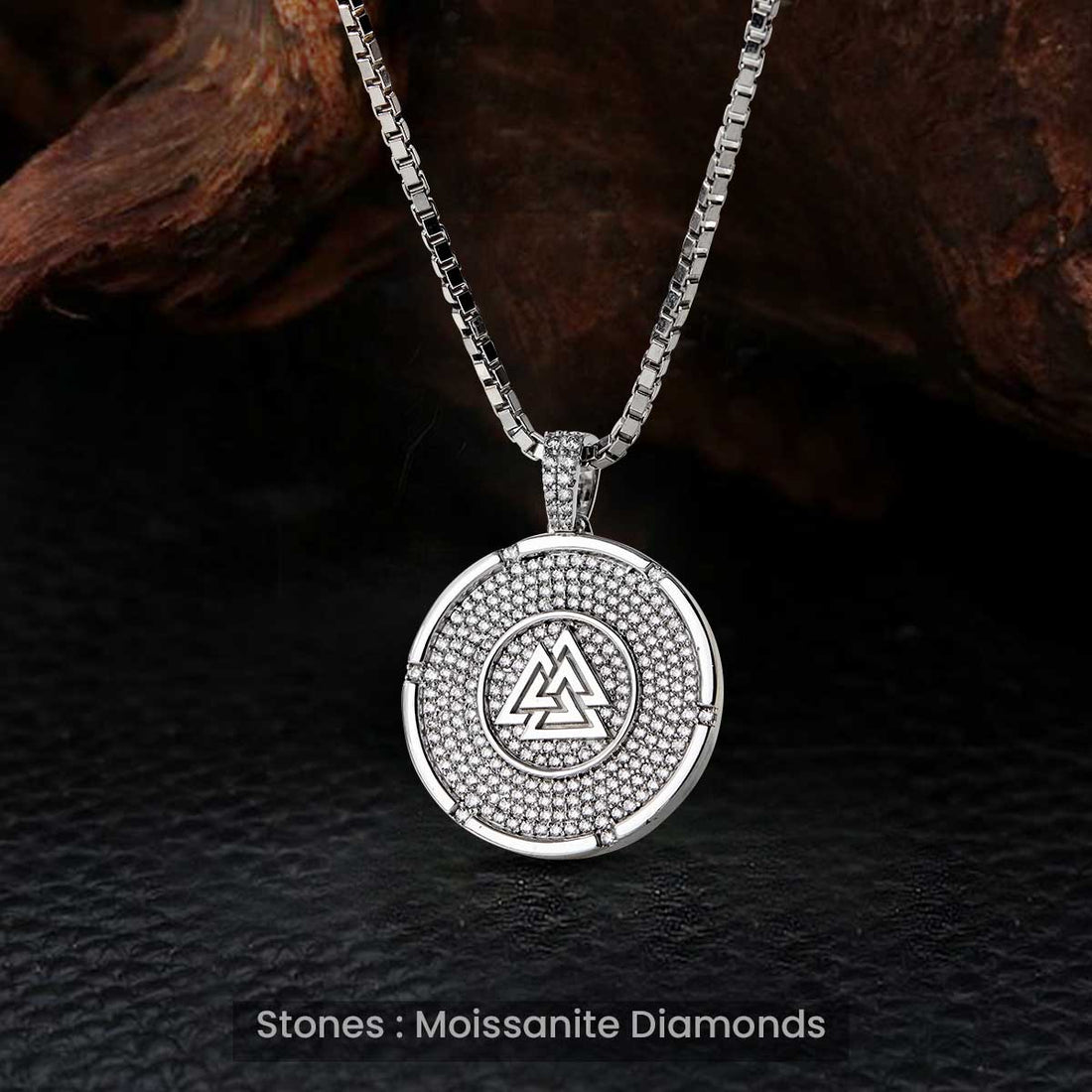 Odin's Knot of the Slain Iced Out Viking Valknut Pendant Necklace