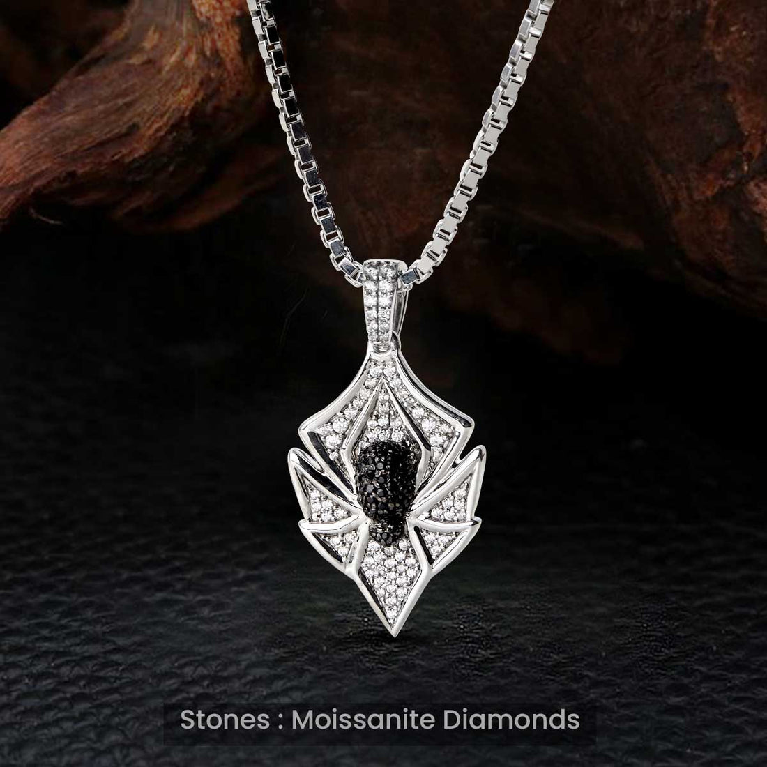 Two Tone Spider Pendant Necklace Sterling Silver Gothic Jewelry