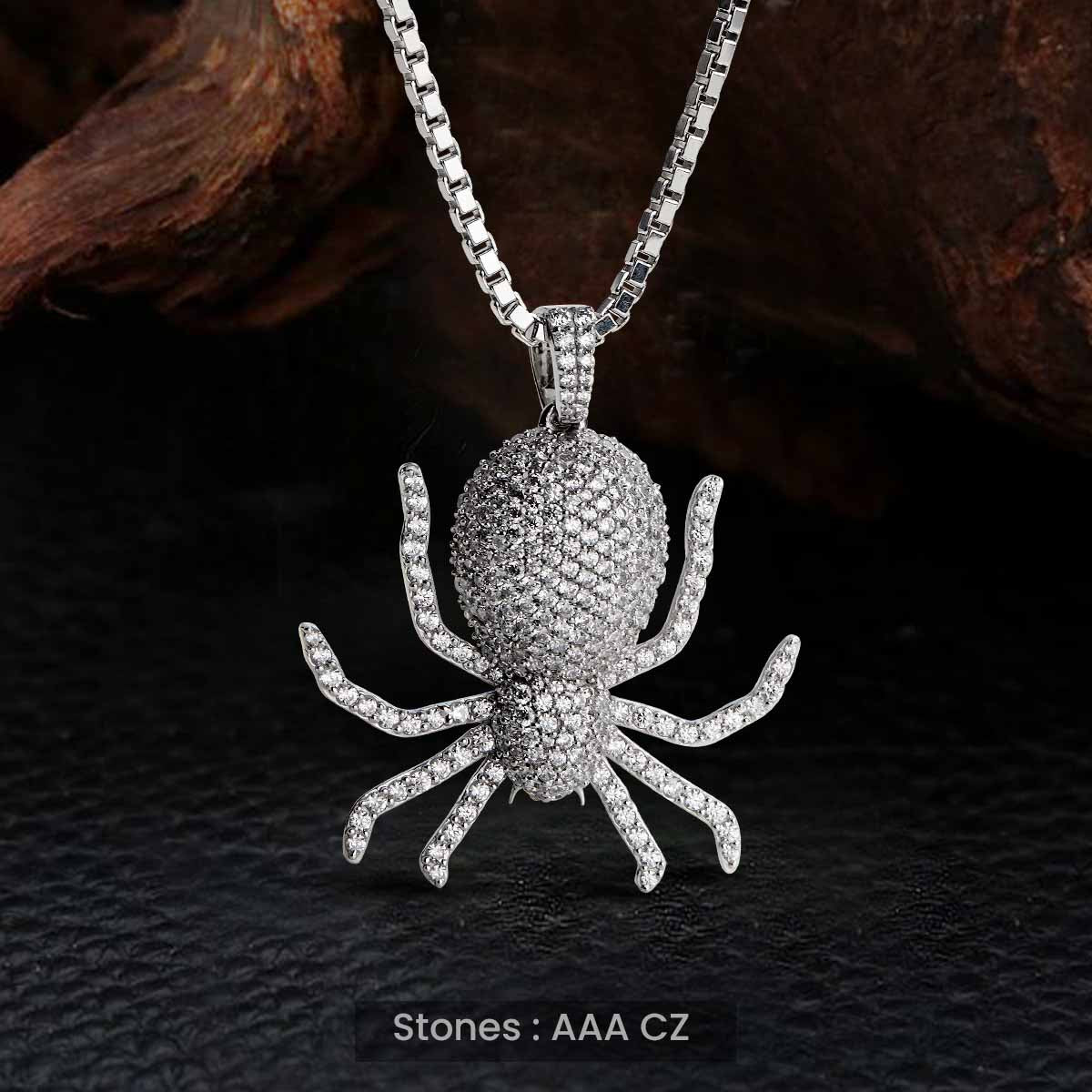 Iced Out Spider Pendant Necklace Unisex AAA CZ Sterling Silver