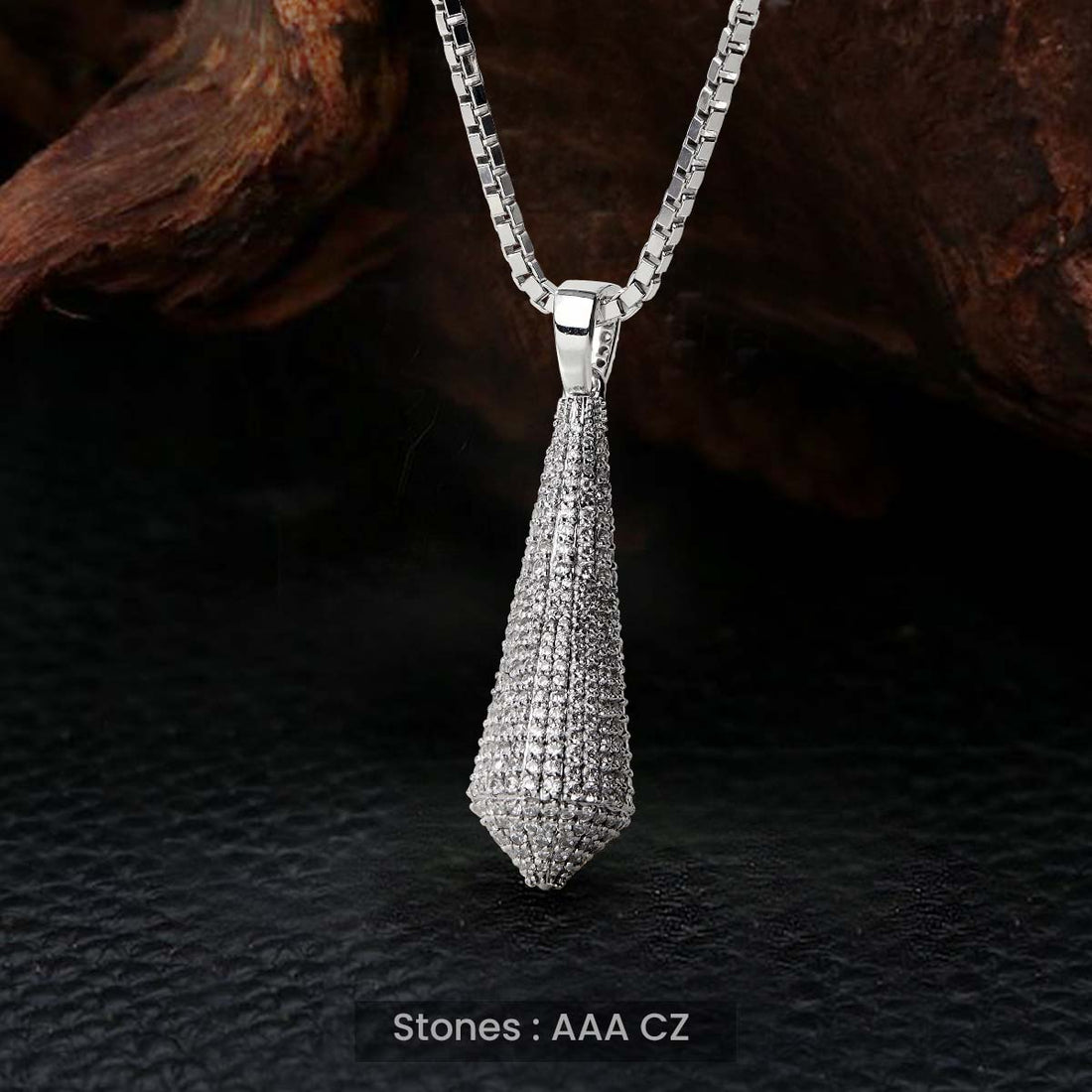 Iced Out Pointed Pendant Necklace Cubic Zirconia Sterling Silver Hip Hop Jewelry