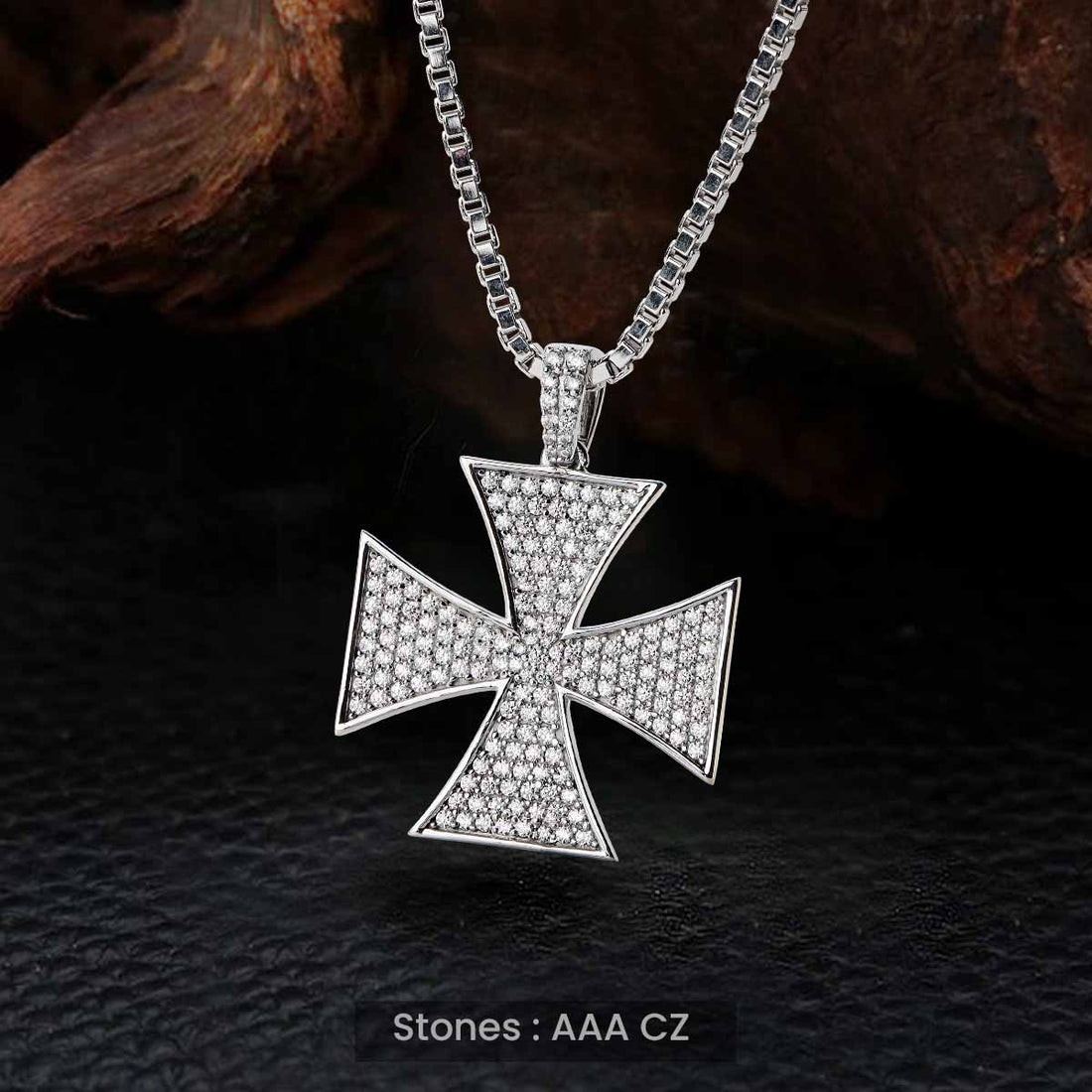 Diamond Iced Out Iron Cross Pendant Necklace Hip Hop Jewelry for Men Women Sterling Silver