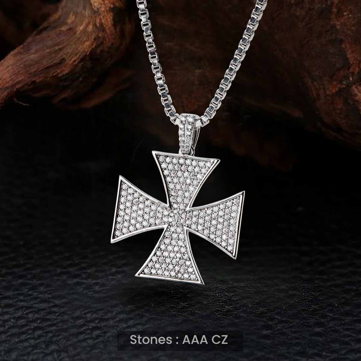 Diamond Iced Out Iron Cross Pendant Necklace Hip Hop Jewelry for Men Women Sterling Silver