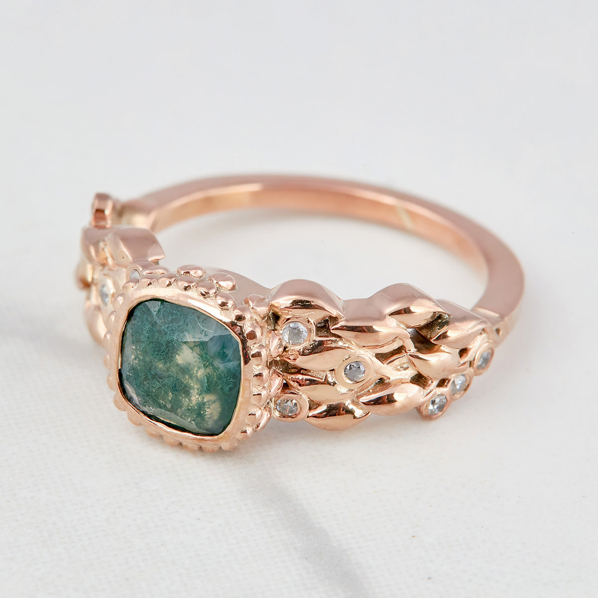 Cushion Moss Agate Art Deco Ring