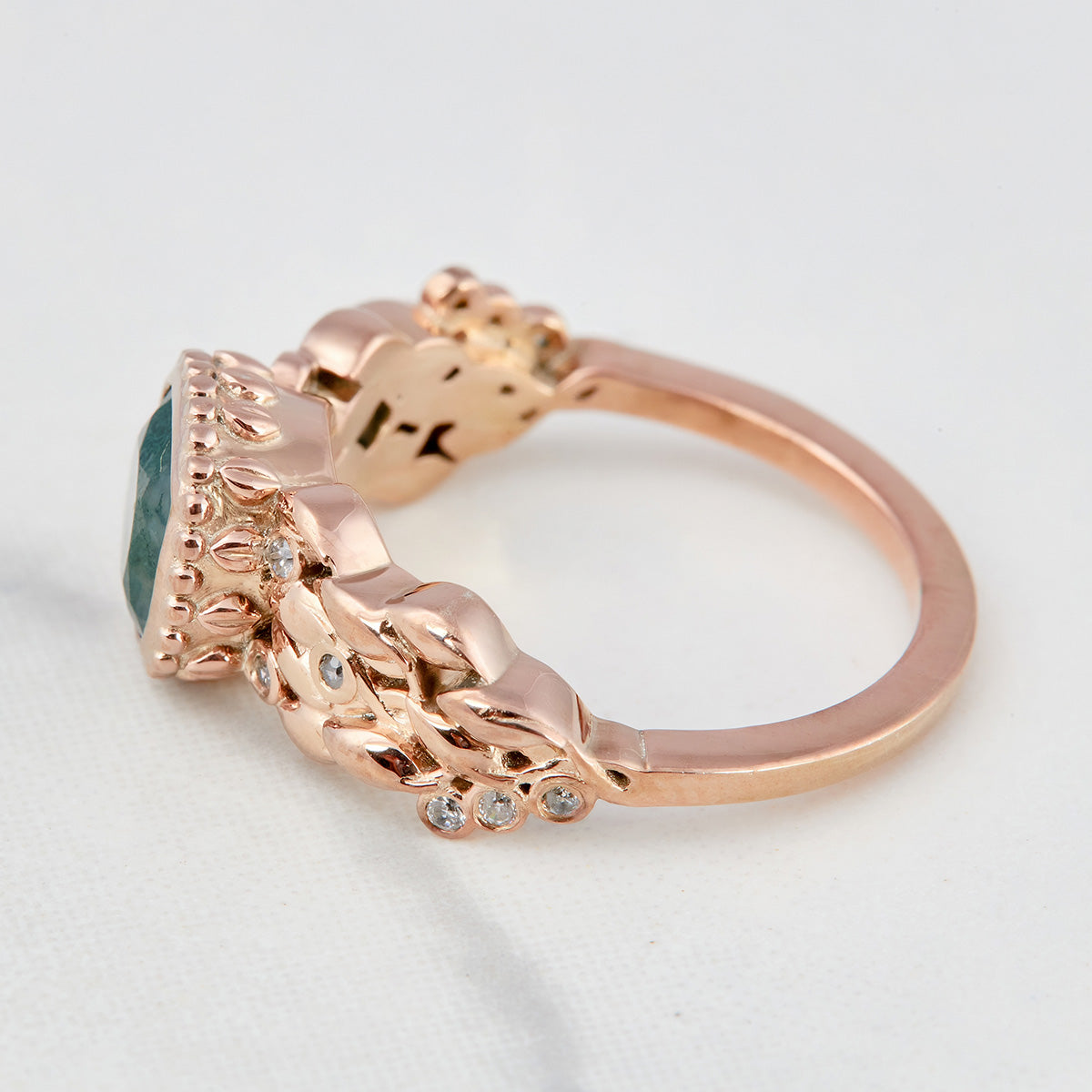 Cushion Moss Agate Art Deco Ring