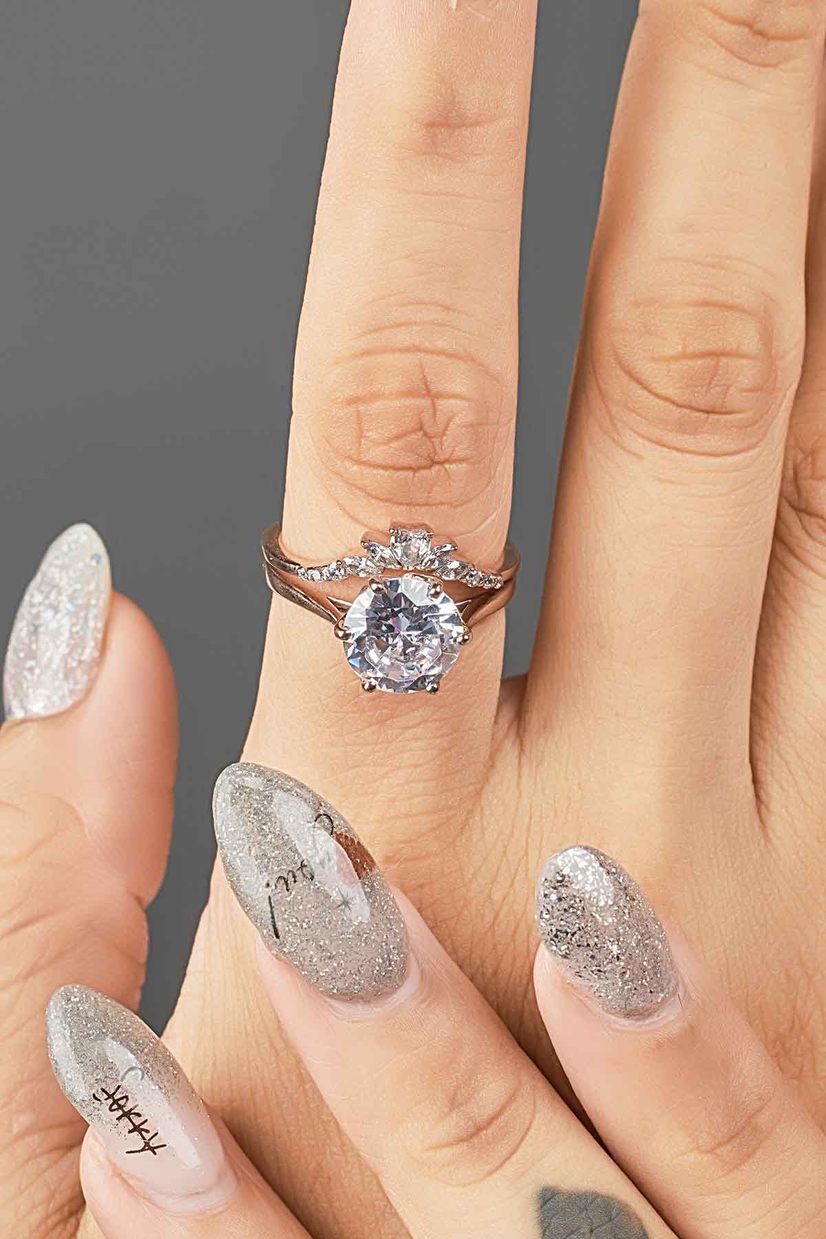 Heart Curved Wedding Band Women Engagement Ring Enhancer AAA CZ Diamond