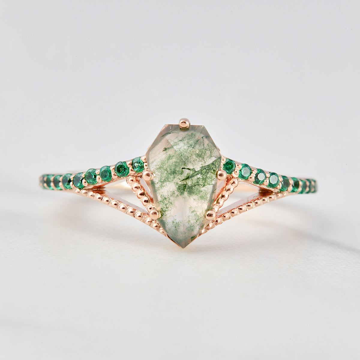 Natural Moss Agate Engagement Ring