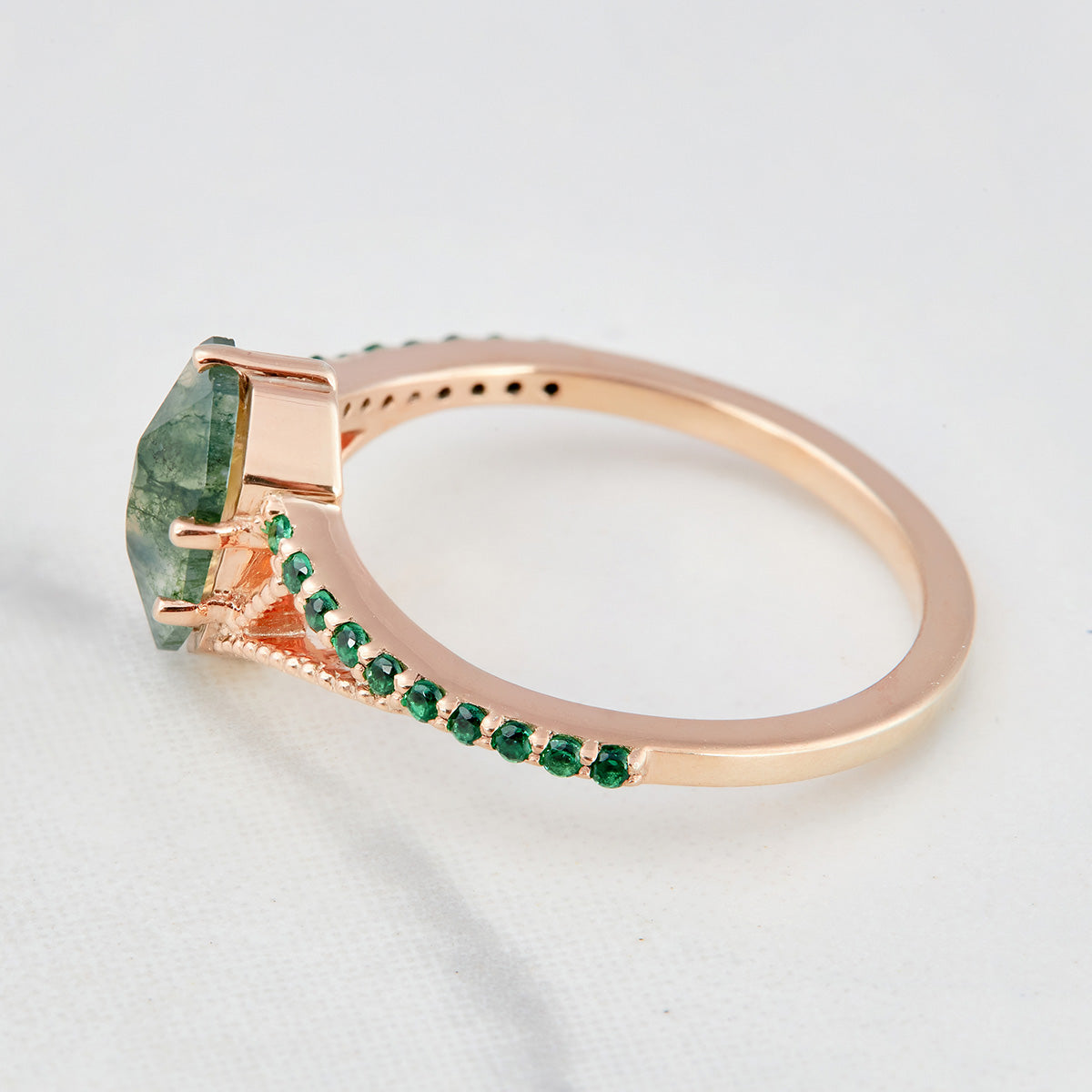 Shield Cut Moss Agate Engagement Ring