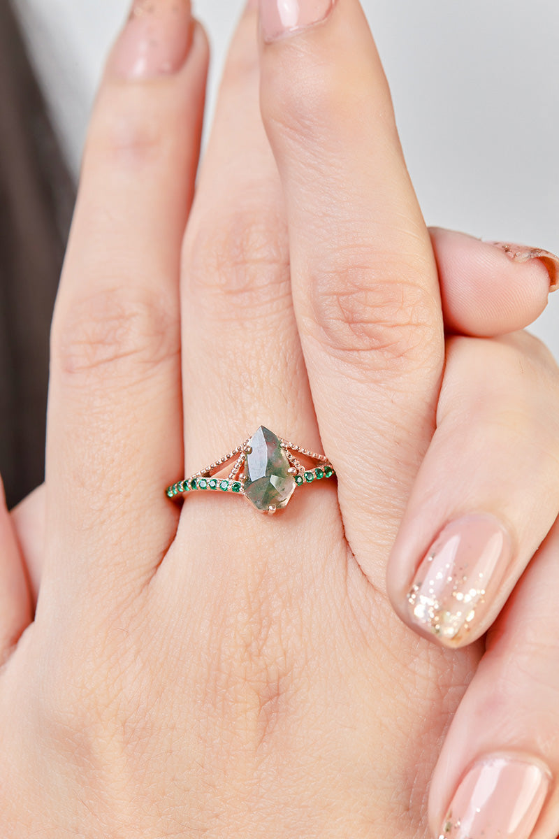 Natural Moss Agate Engagement Ring