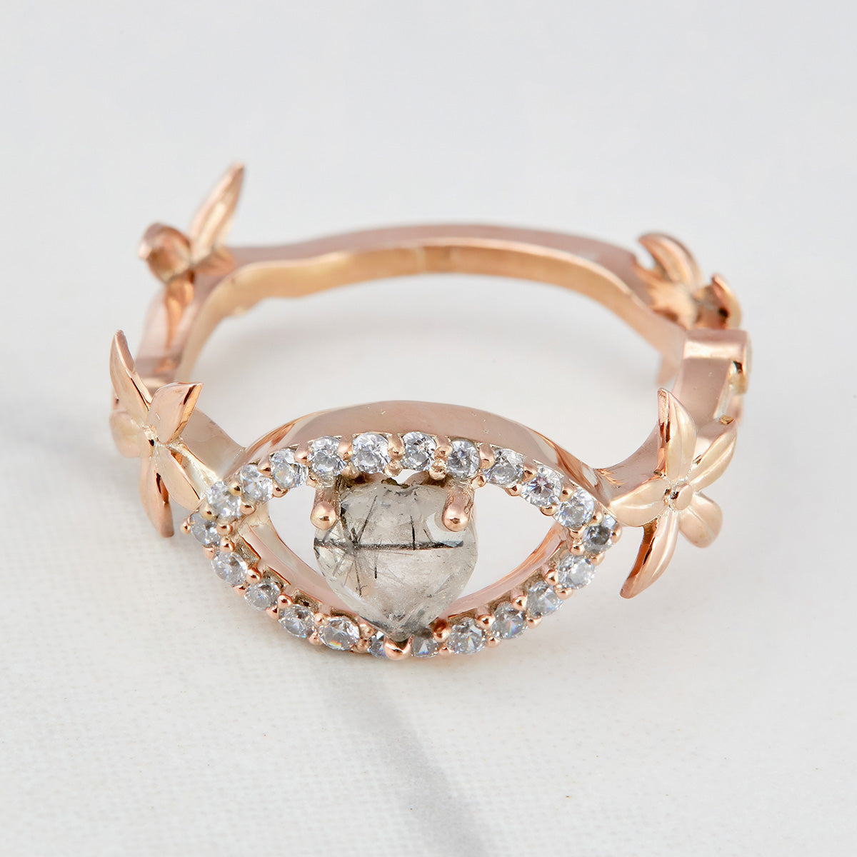 Rutilated Quartz Heart Engagement Ring