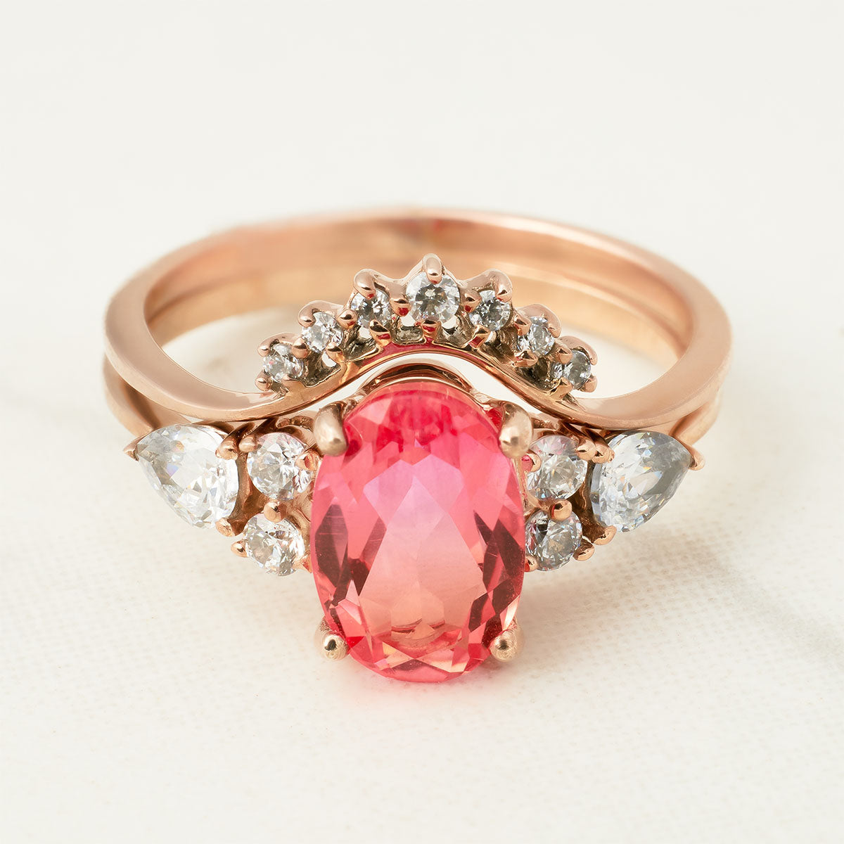 Doublet Stone Engagement Ring Set Oval Cut Bridal Wedding Set