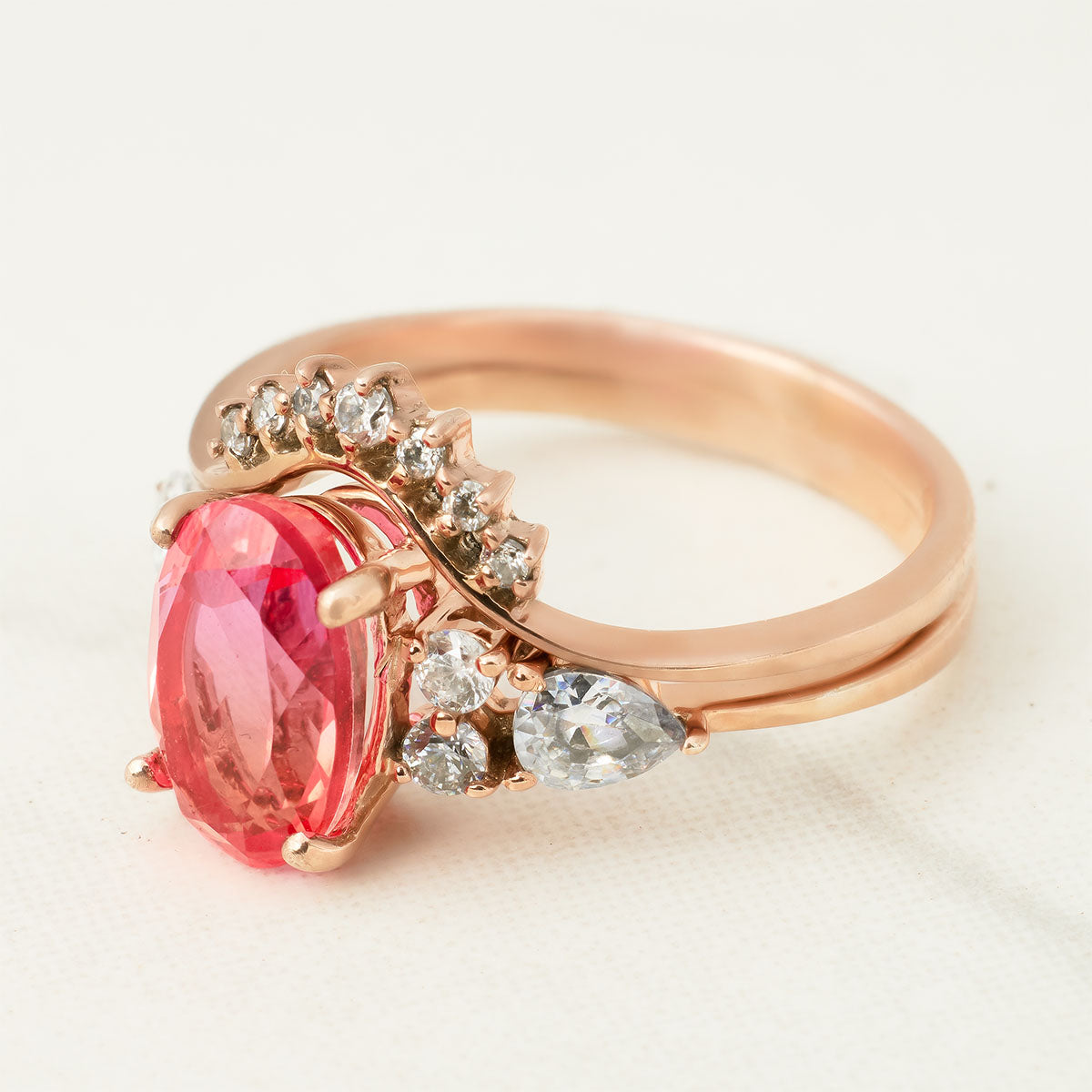 Doublet Stone Engagement Ring Set Oval Cut Bridal Wedding Set