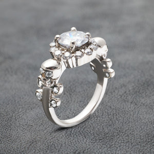 Halo Diamond Skull Promise Ring Gothic Skull Ring White Gold