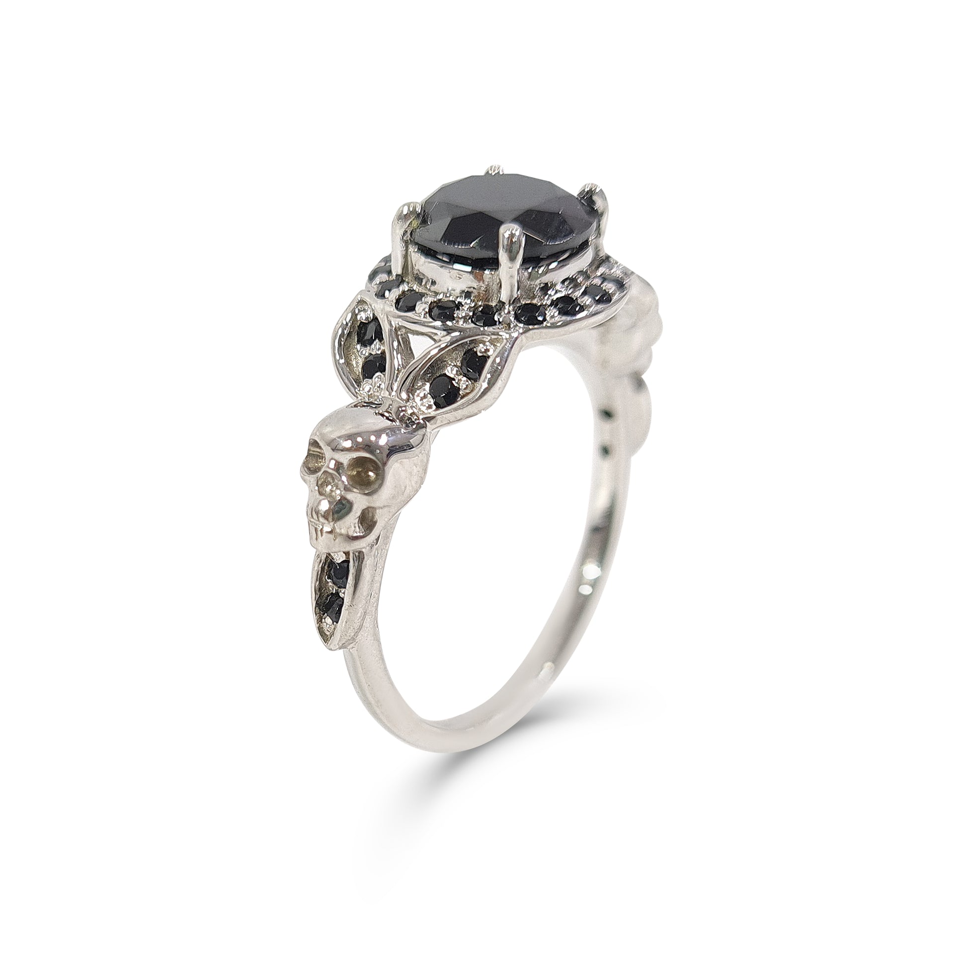 1.65TCW Onyx Skull Promise Ring White Gold Skull Ring Womens