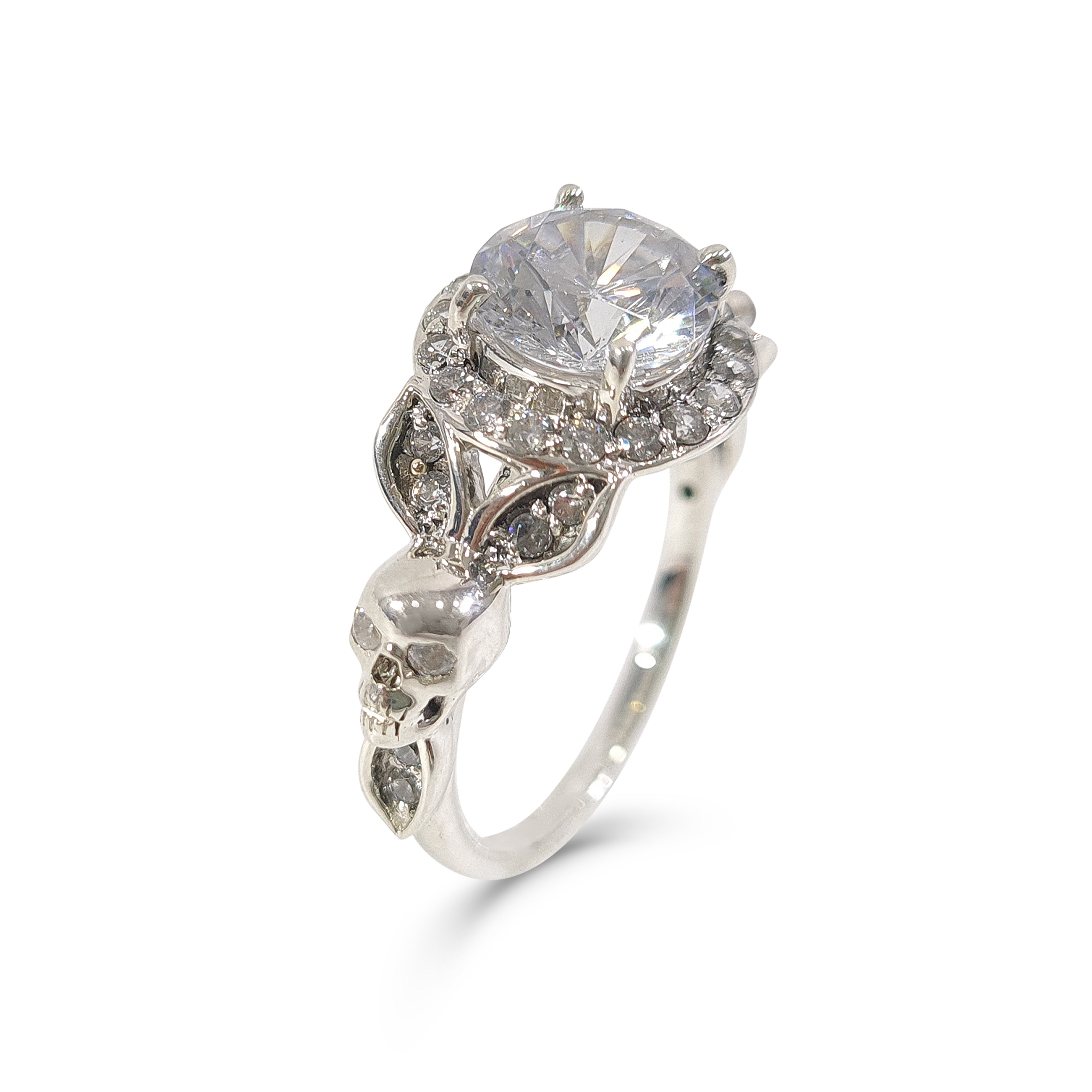 1.65TCW Diamond Skull Ring Halo Leaf Gothic Engagement Ring