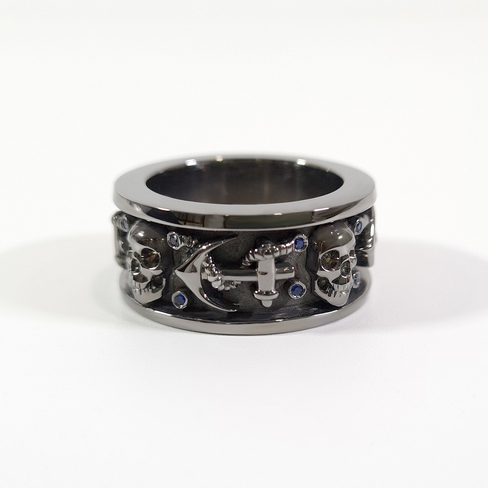 Anchor Skull Band For Men Blue Sapphire Gothic Skull Wedding Band