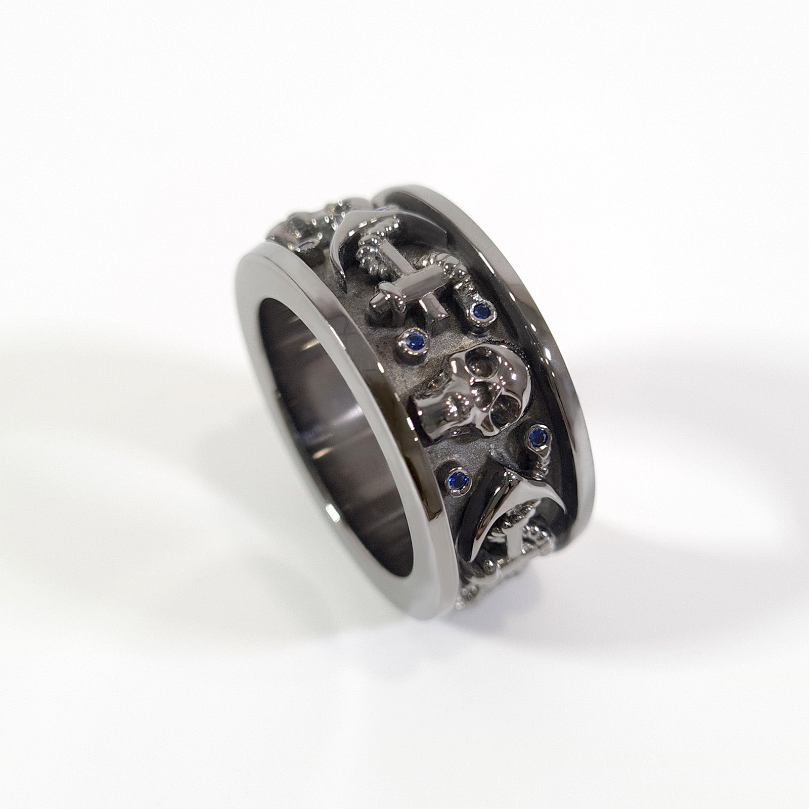 Badass Skull Wedding Band Anchor Skull Pirate Band Gun Metal Finish