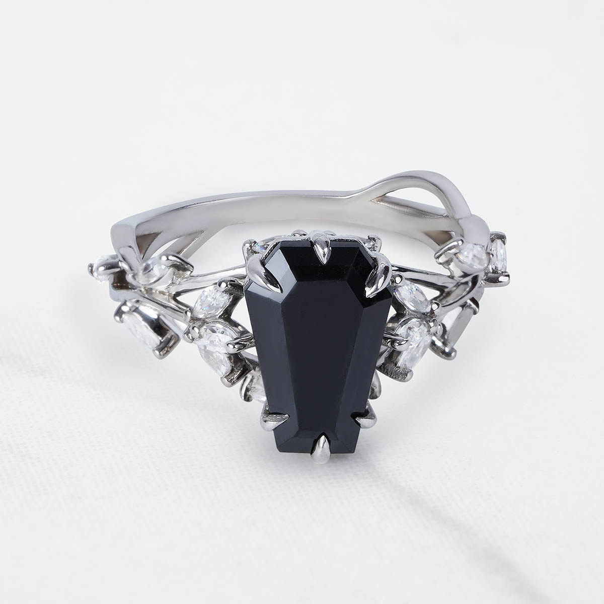 Black Moissanite Coffin Rings Dark Gothic Engagement Ring Silver