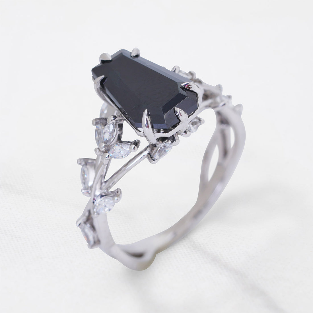 Black Moissanite Coffin Rings Dark Gothic Engagement Ring Silver
