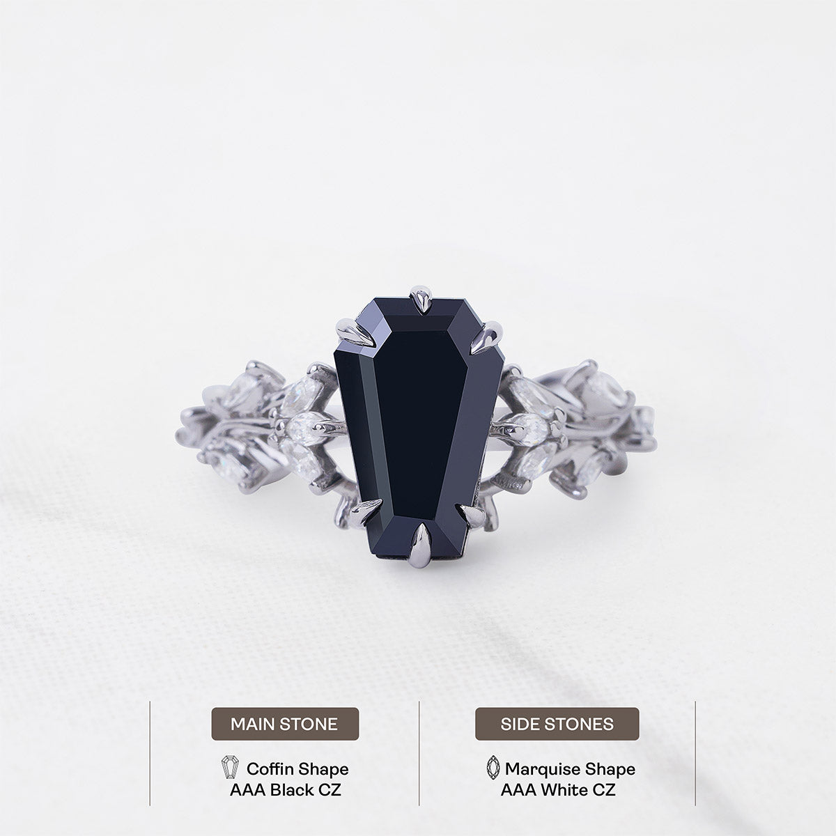 Black Coffin Engagement Ring Gothic Wedding Rings White Gold