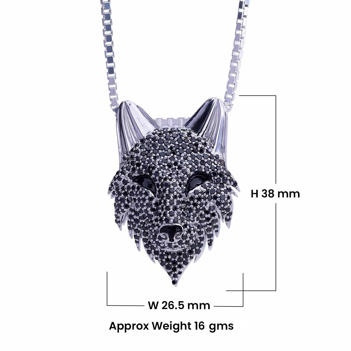 Black Moissanite Wolf Pendant Necklace Fenrir Norse Jewelry