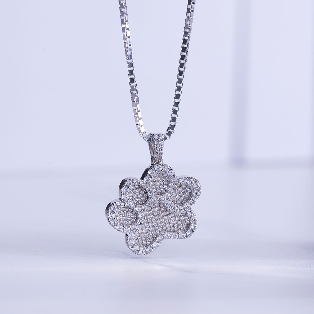 Iced Out Paw Pendant Necklace Animal Pet Jewelry Sterling Silver