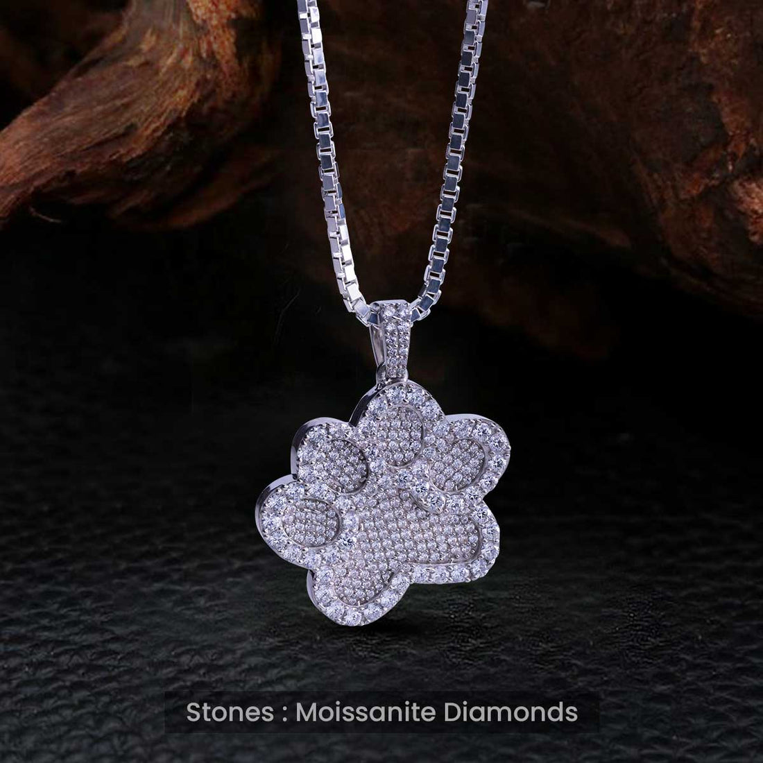 Cute Paw Pendant Necklace Moissanite Iced out Pet Jewelry Silver