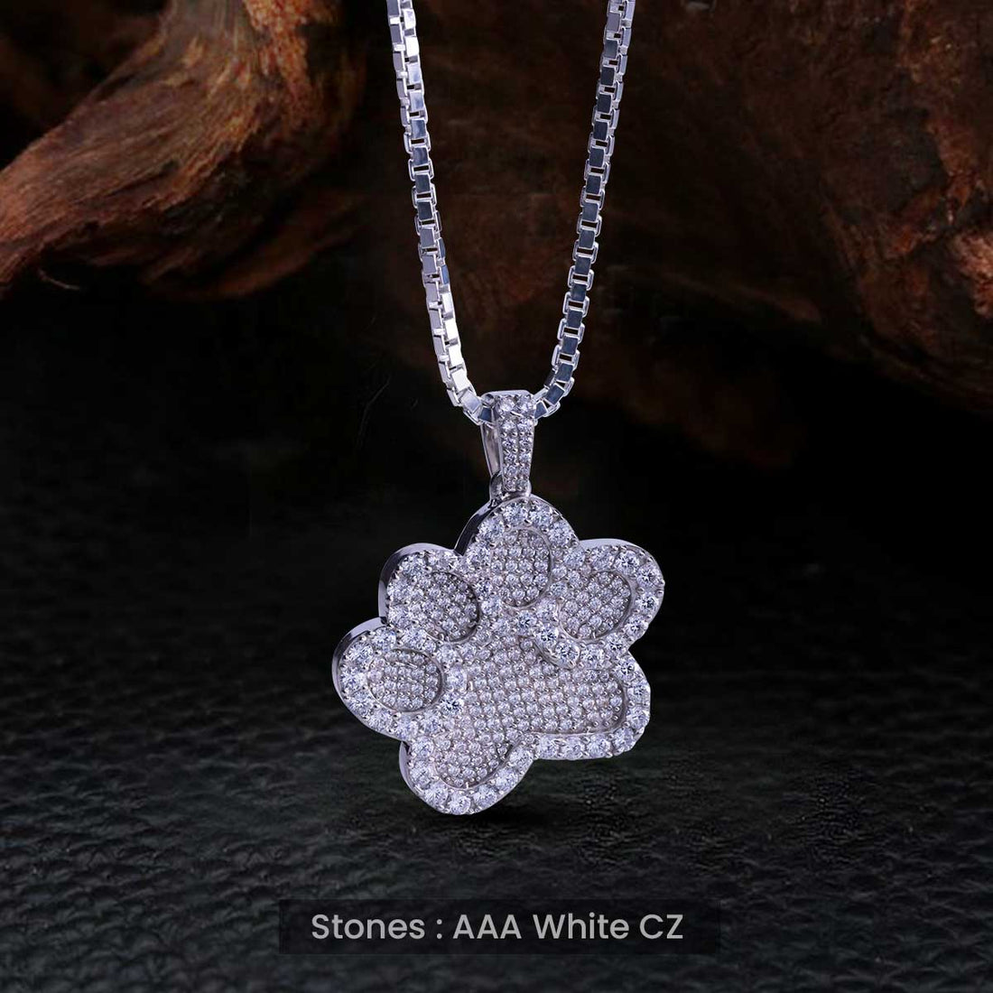 Iced Out Paw Pendant Necklace Animal Pet Jewelry Sterling Silver