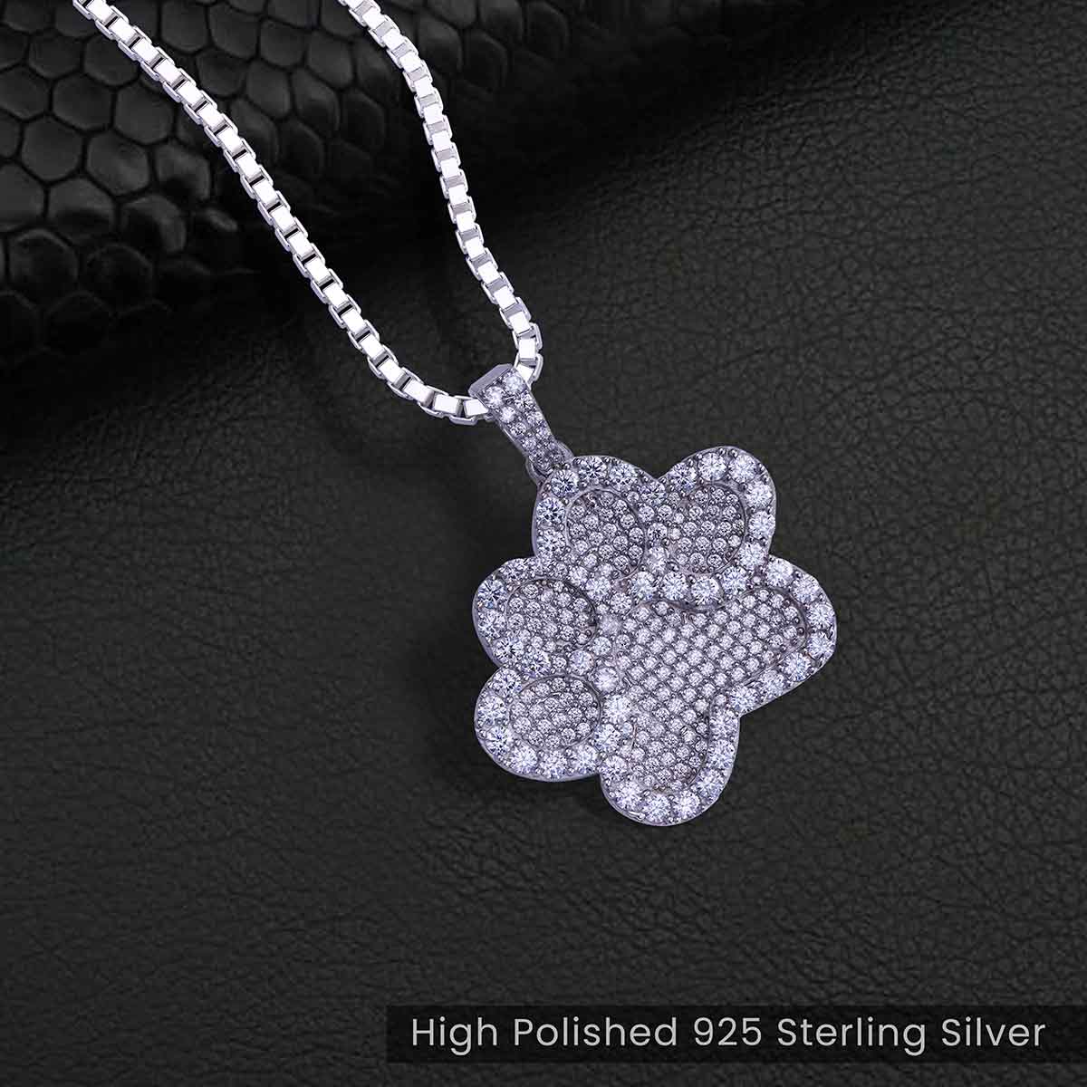 Iced Out Paw Pendant Necklace Animal Pet Jewelry Sterling Silver