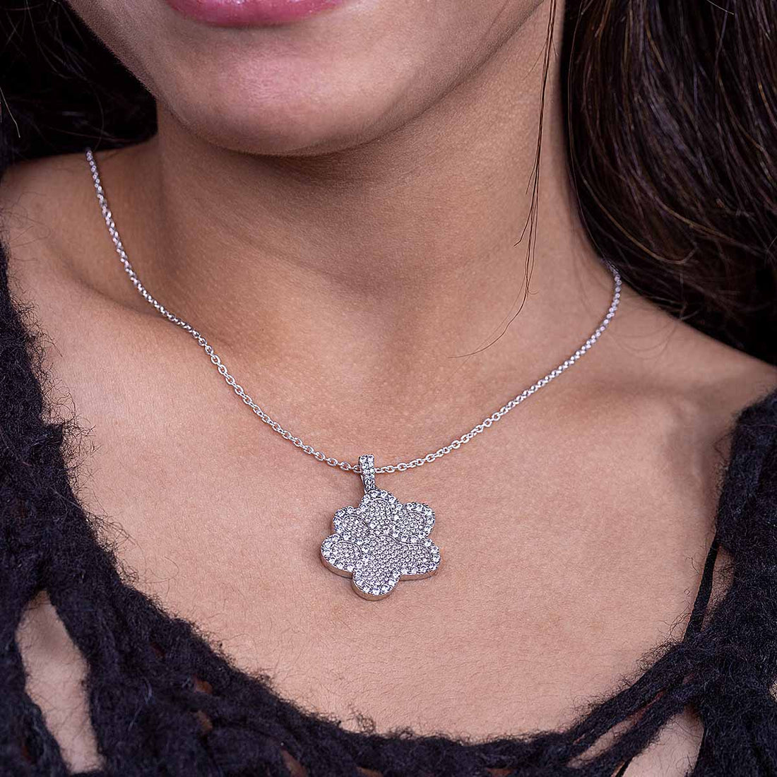 Cute Paw Pendant Necklace Moissanite Iced out Pet Jewelry Silver
