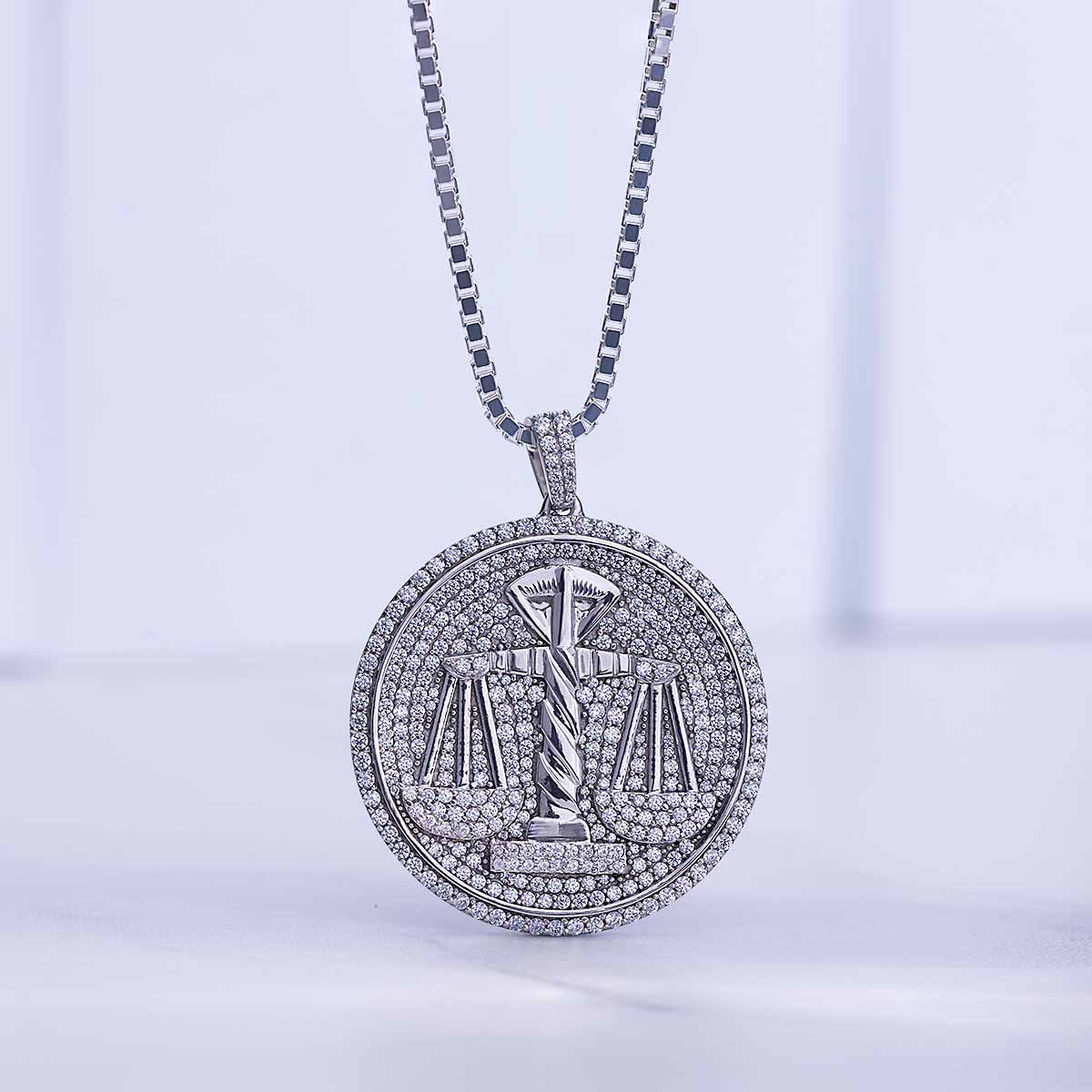 Scale of Justice Necklace Iced Out Weight Balance Scale Pendant Libra Jewelry